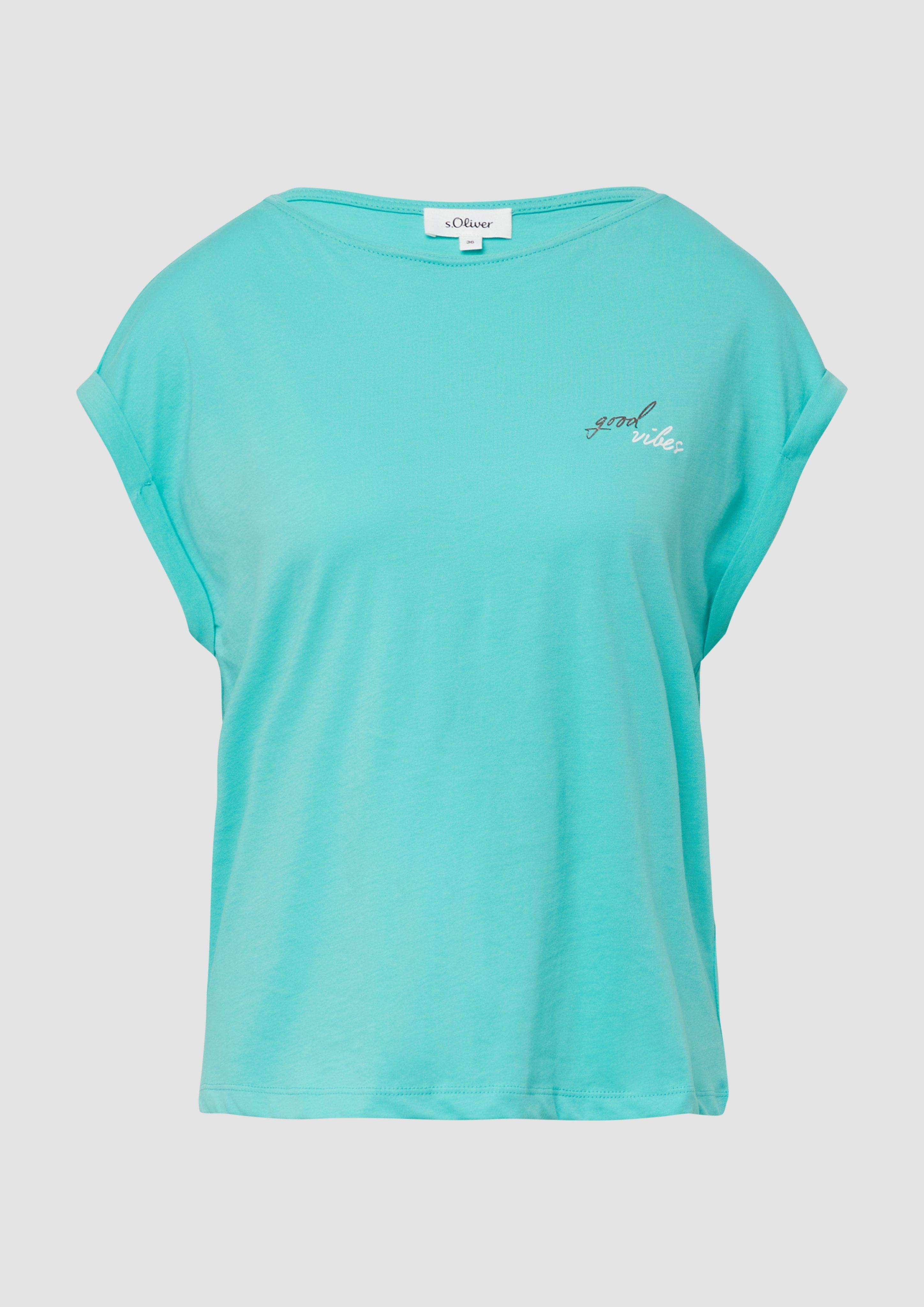 s.Oliver - Relaxed-Fit-Shirt mit Print und überschnittenen Schultern, Damen, türkis