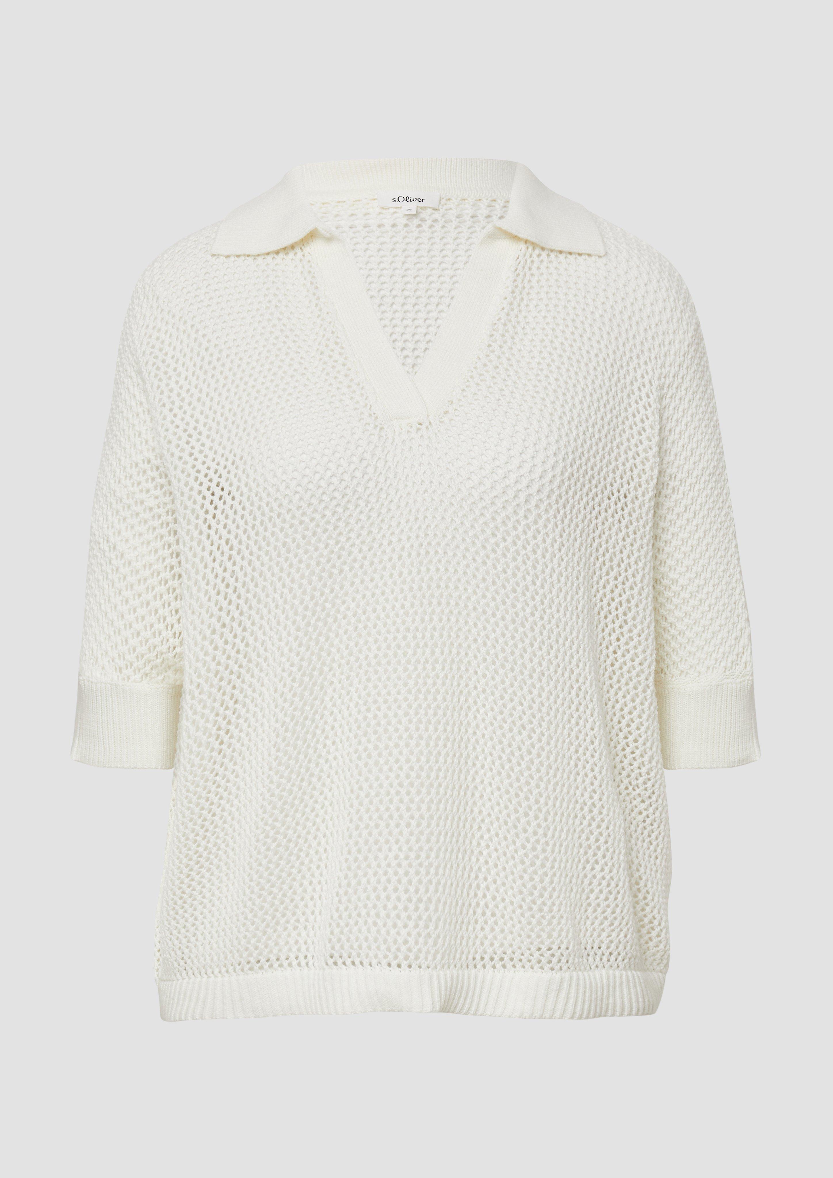 s.Oliver - Oversized Ajour-Polo, Damen, creme