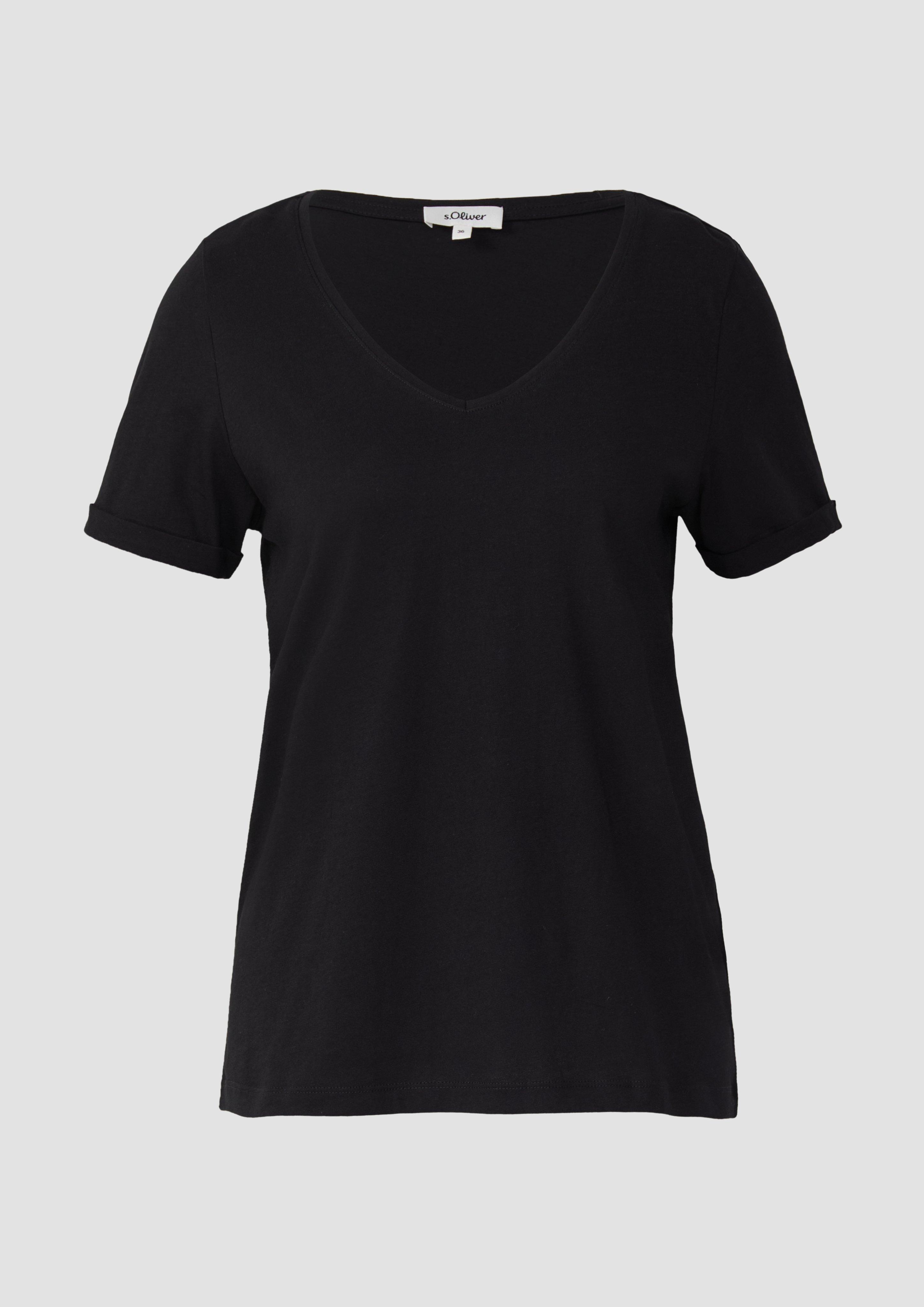 s.Oliver - Weiches T-Shirt aus Baumwolle mit V-Ausschnitt, Damen, schwarz