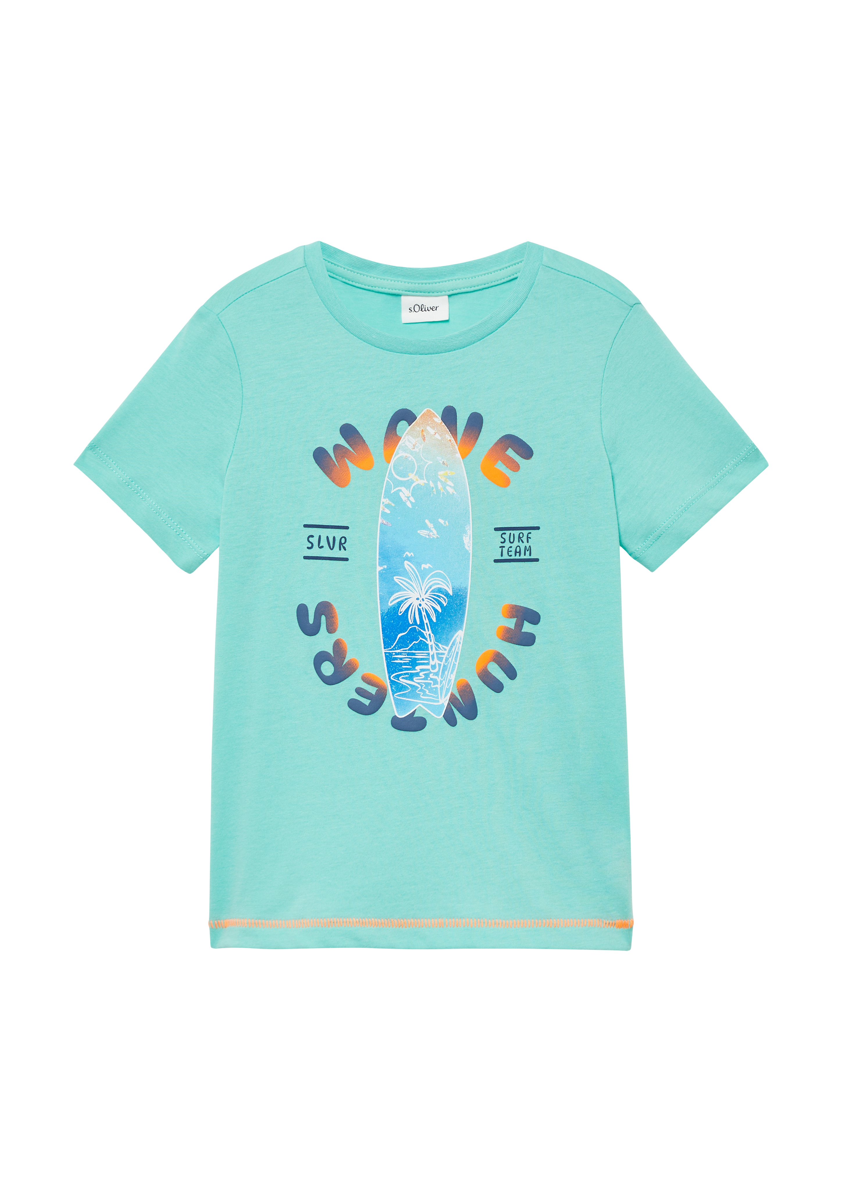 s.Oliver - T-Shirt aus Baumwolle mit gummiertem Frontprint, Kinder, türkis