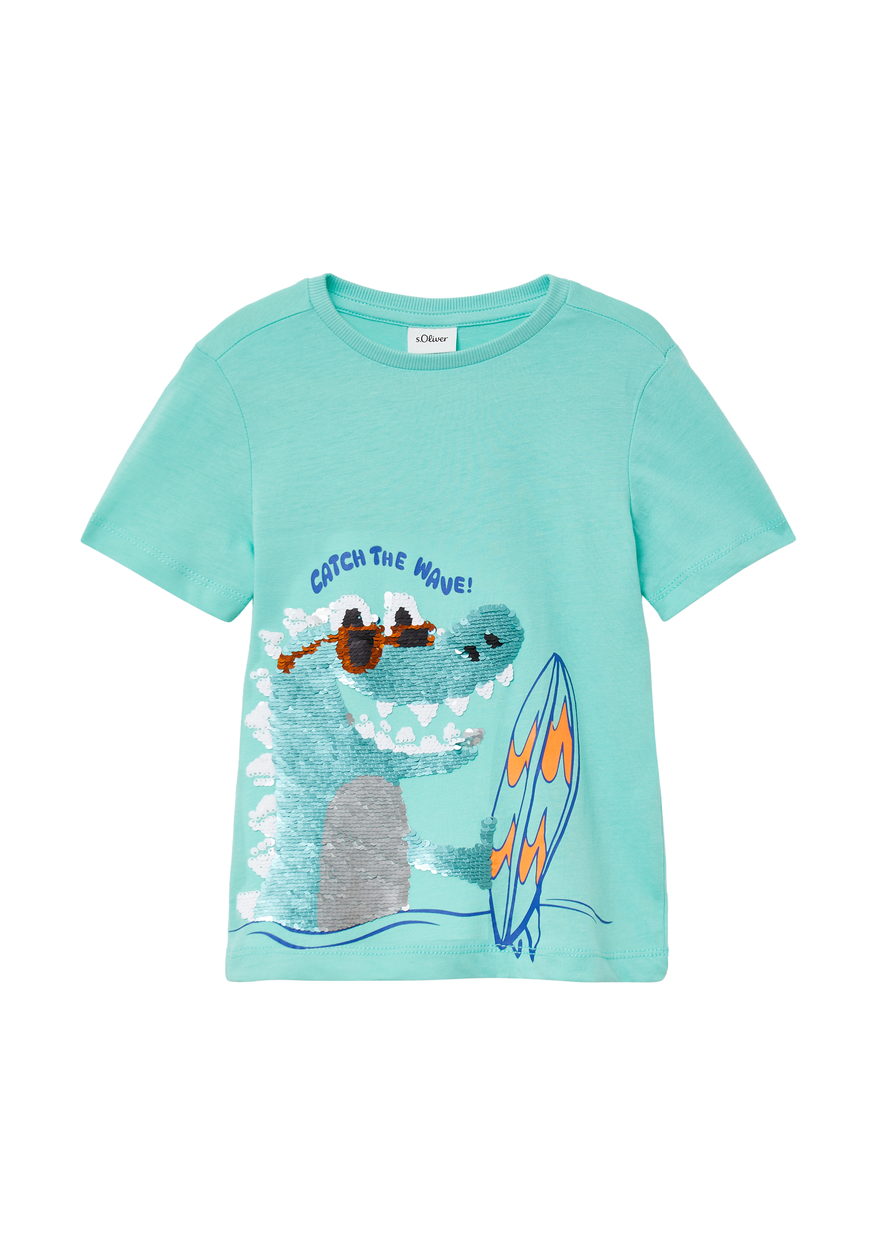 s.Oliver - Jersey-T-Shirt mit Wendepailletten, Kinder, türkis