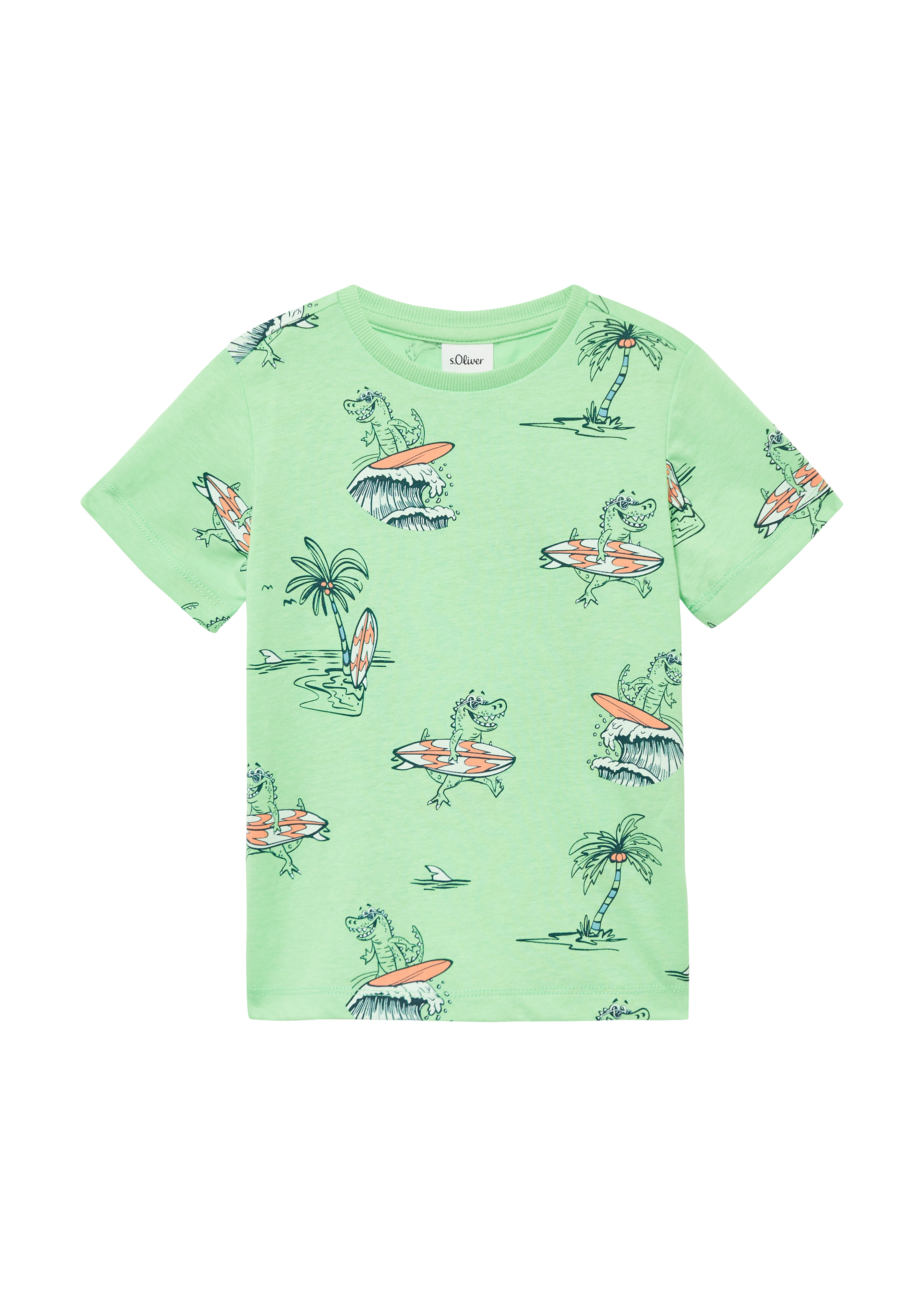 s.Oliver - Baumwoll-T-Shirt mit All-over-Print, Kinder, grün