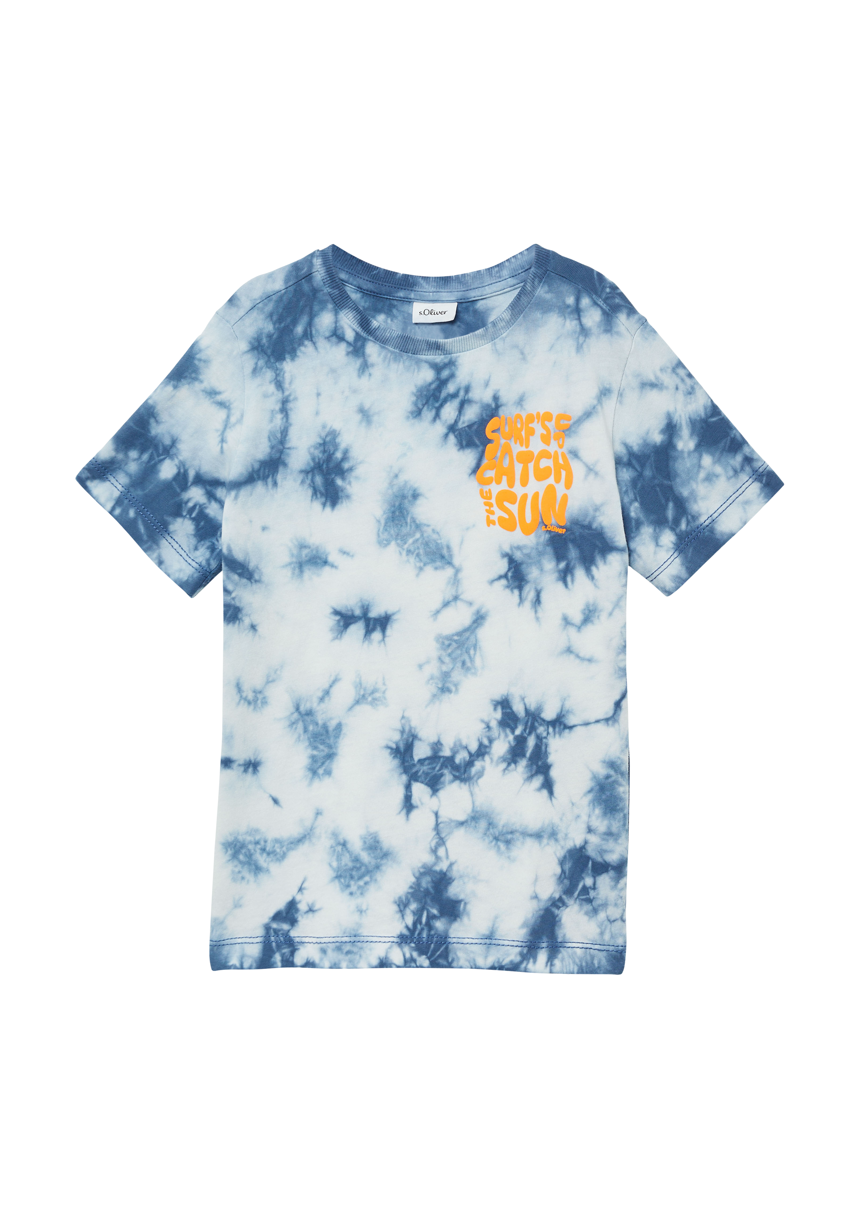 Thumbnail - s.Oliver - T-Shirt mit Batikmuster und Printdetail, Kinder, blau|weiß