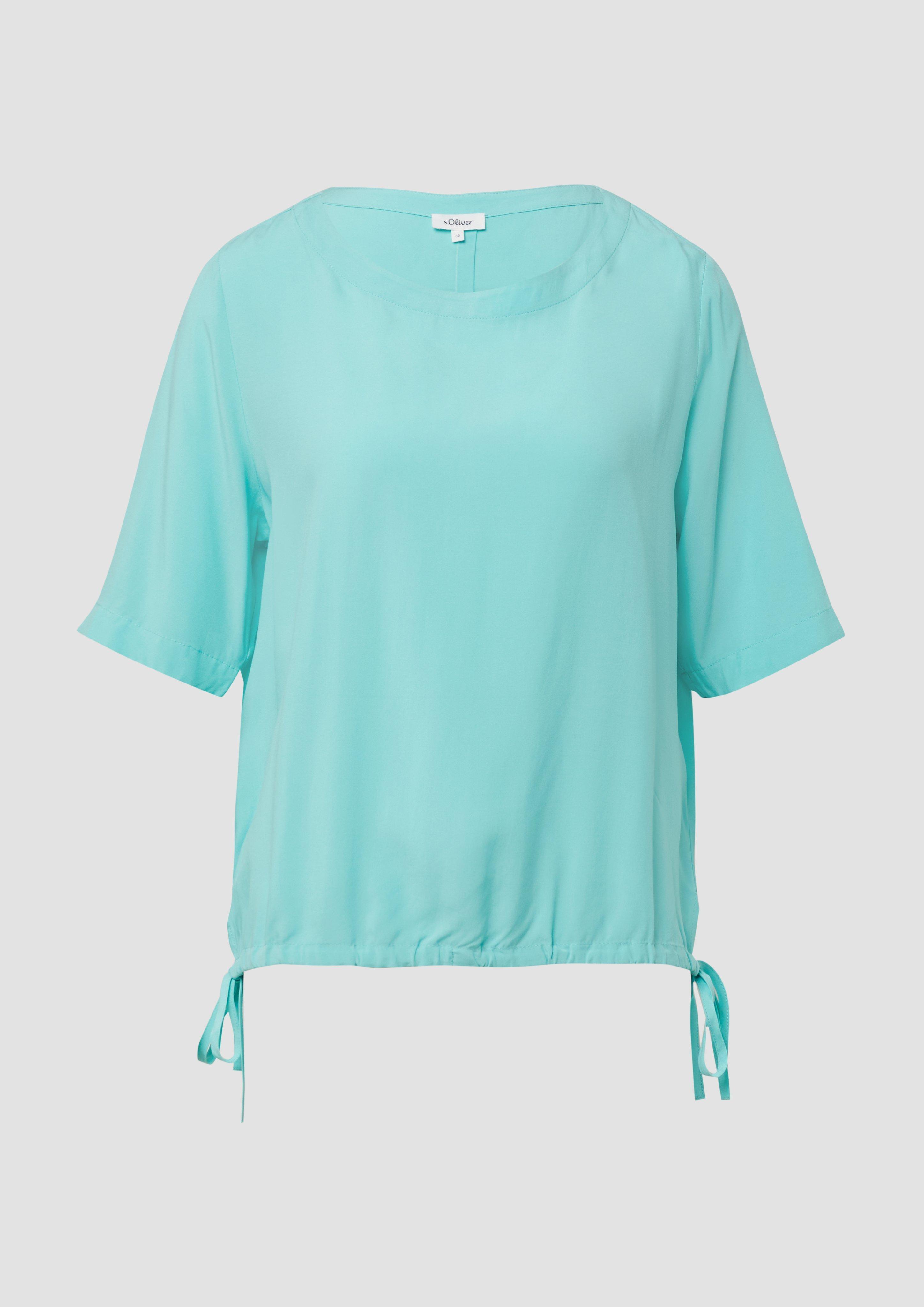 s.Oliver - Gemusterte Shirt-Bluse mit verstellbarem Saum, Damen, türkis