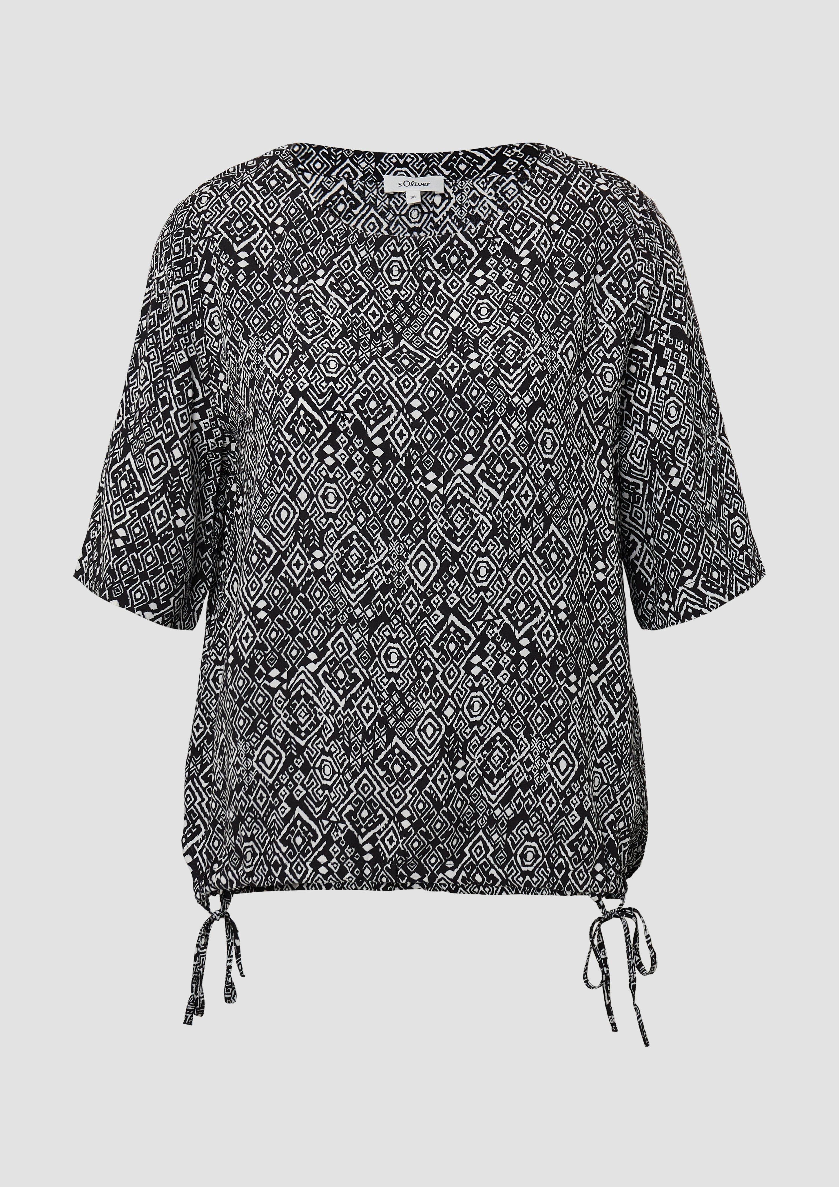 s.Oliver - Gemusterte Shirt-Bluse mit verstellbarem Saum, Damen, schwarz