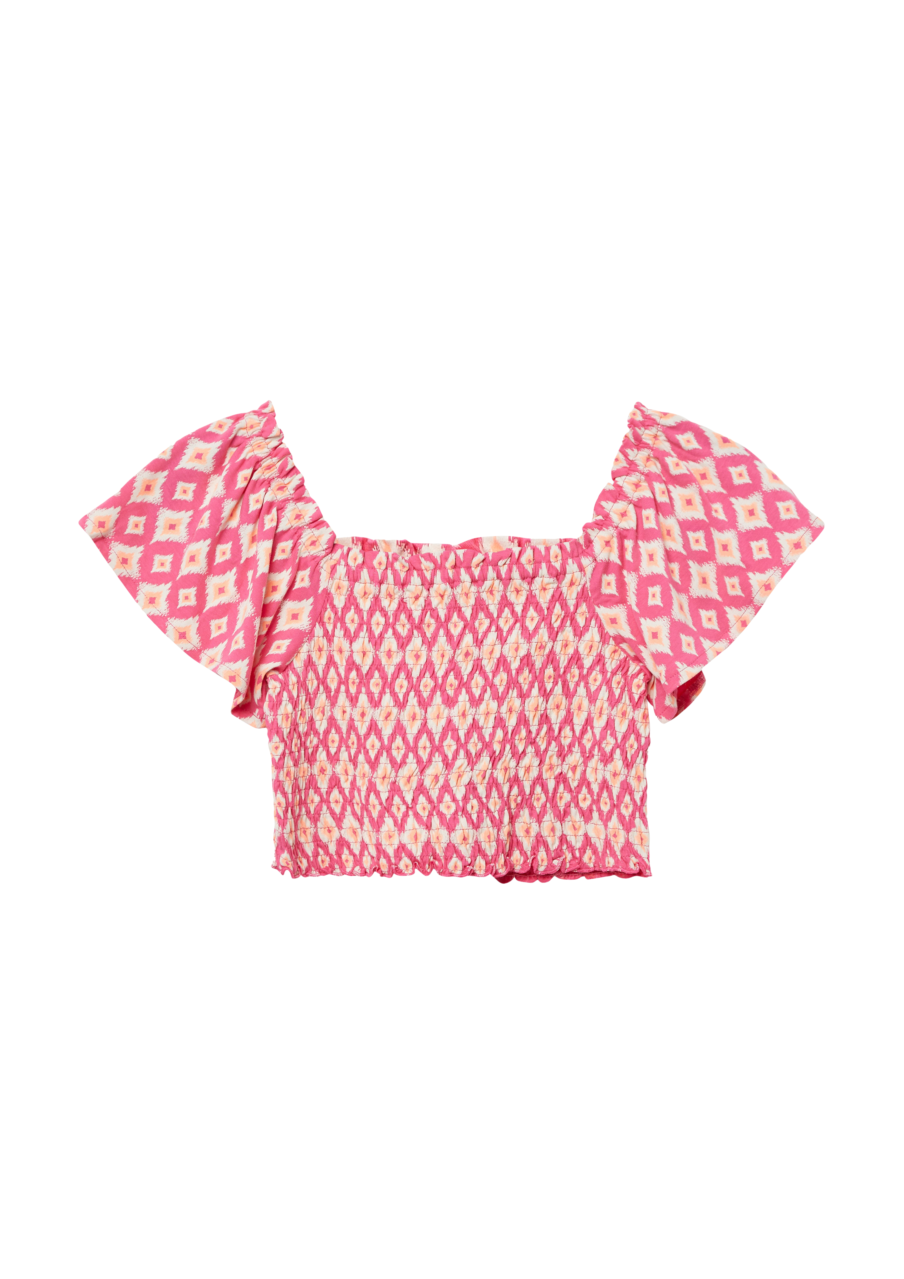s.Oliver - Verkürztes Smok-Top mit Off-Shoulder-Ausschnitt, Mädchen, pink|mehrfarbig