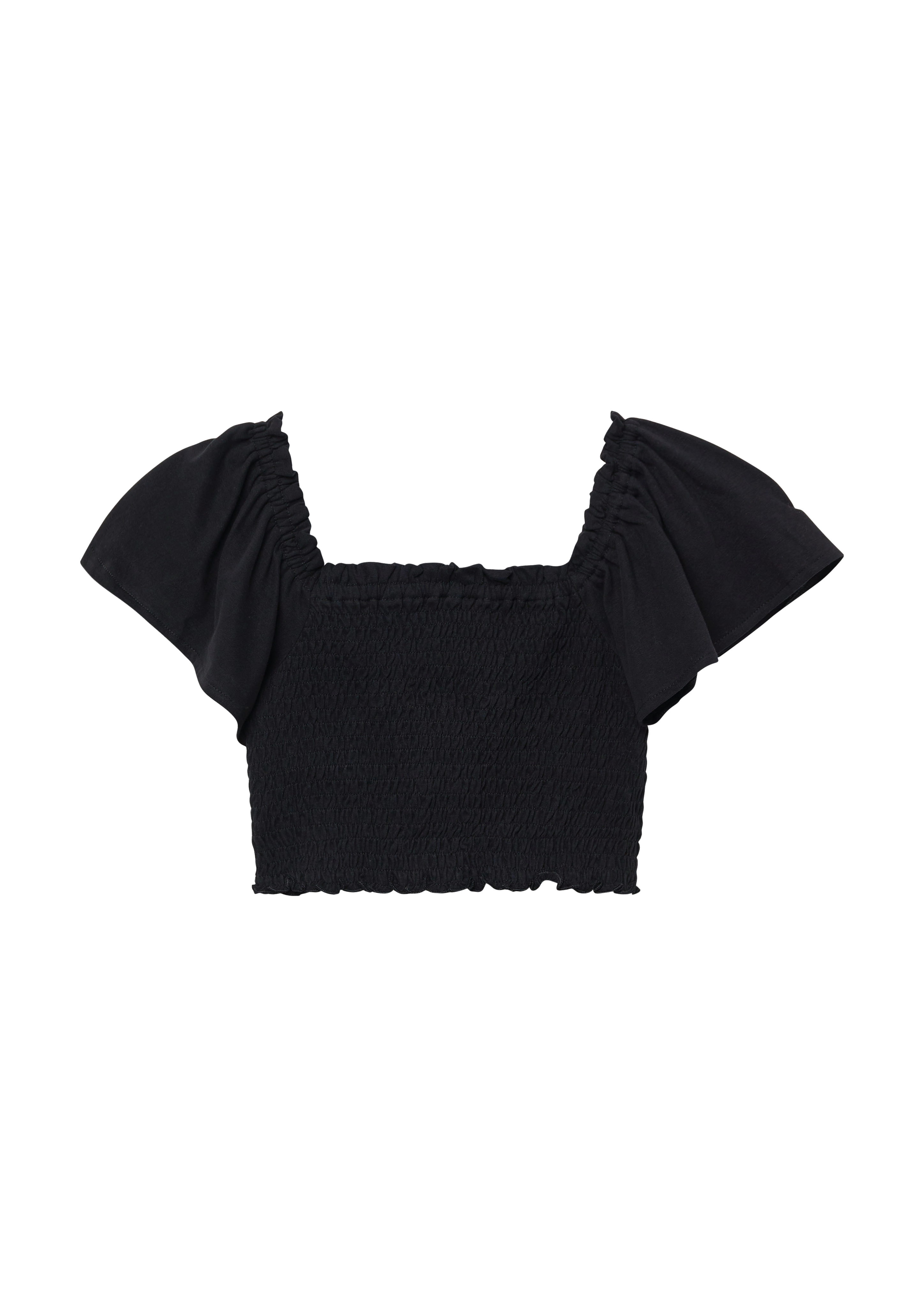 s.Oliver - Verkürztes Smok-Top mit Off-Shoulder-Ausschnitt, Mädchen, schwarz
