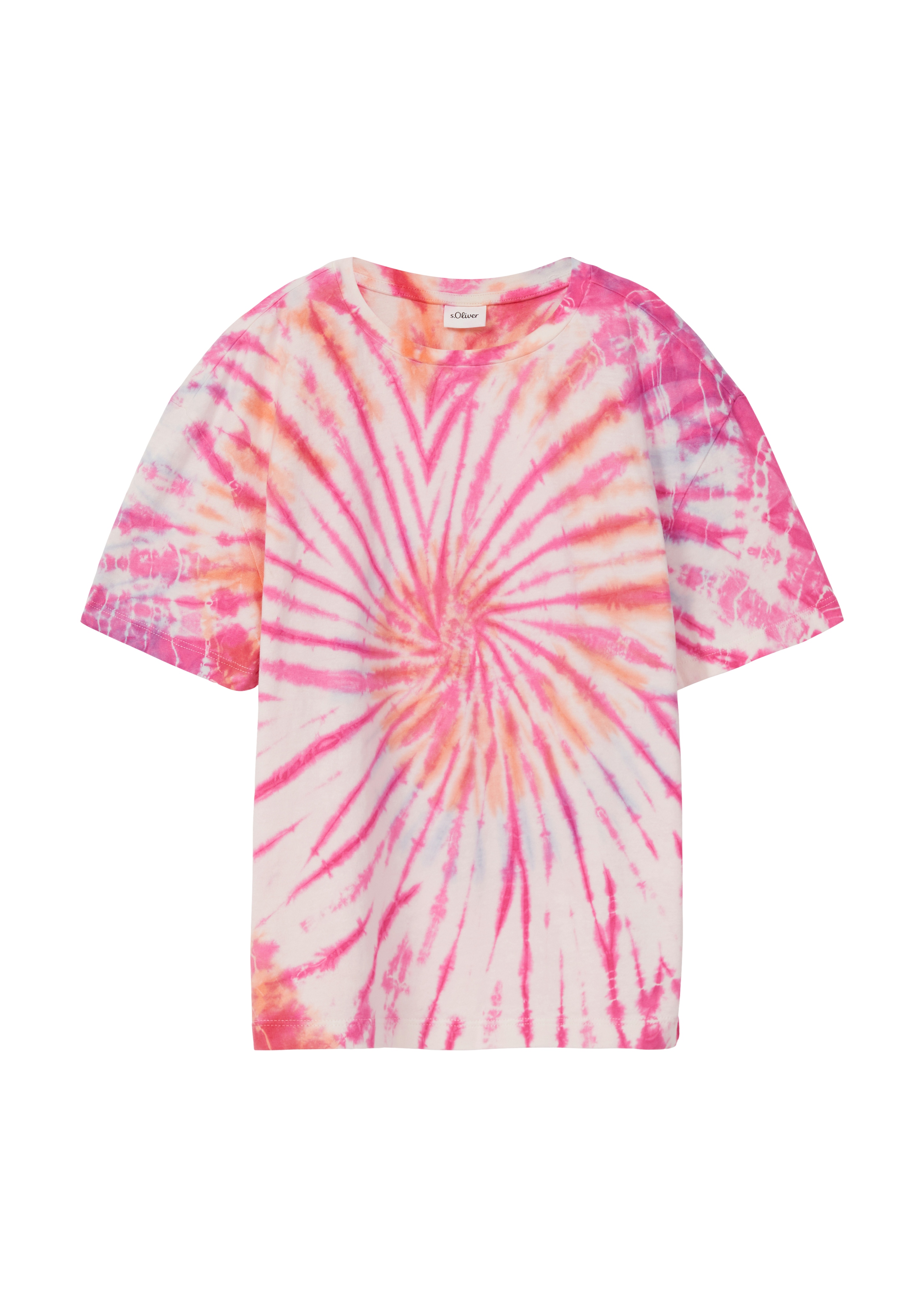 s.Oliver - T-Shirt im Boxy Fit mit Batikmuster, Mädchen, creme