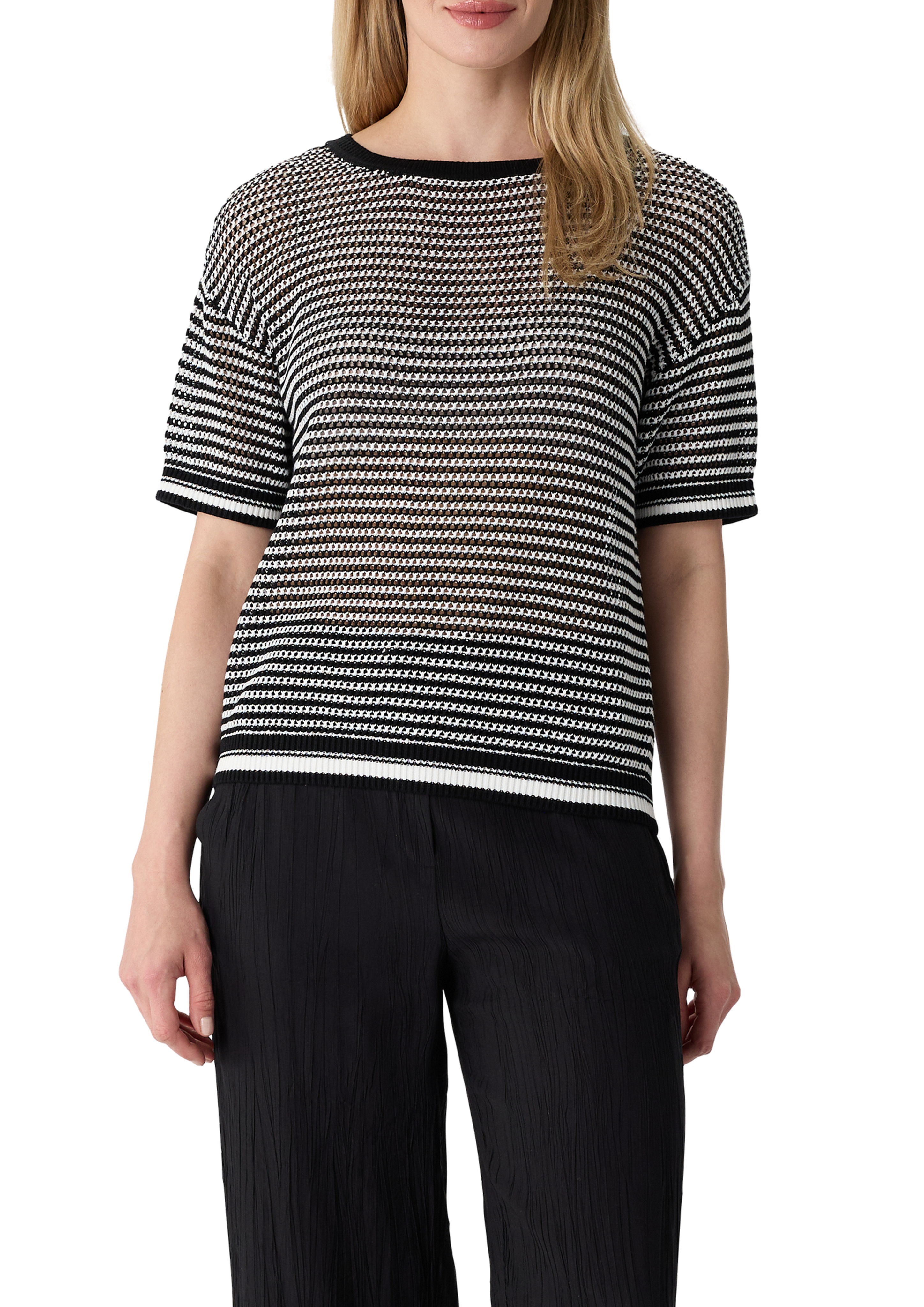 Pullover Ajourmuster Kurzarm Pullover Schwarz Kurzarm Strickpullover