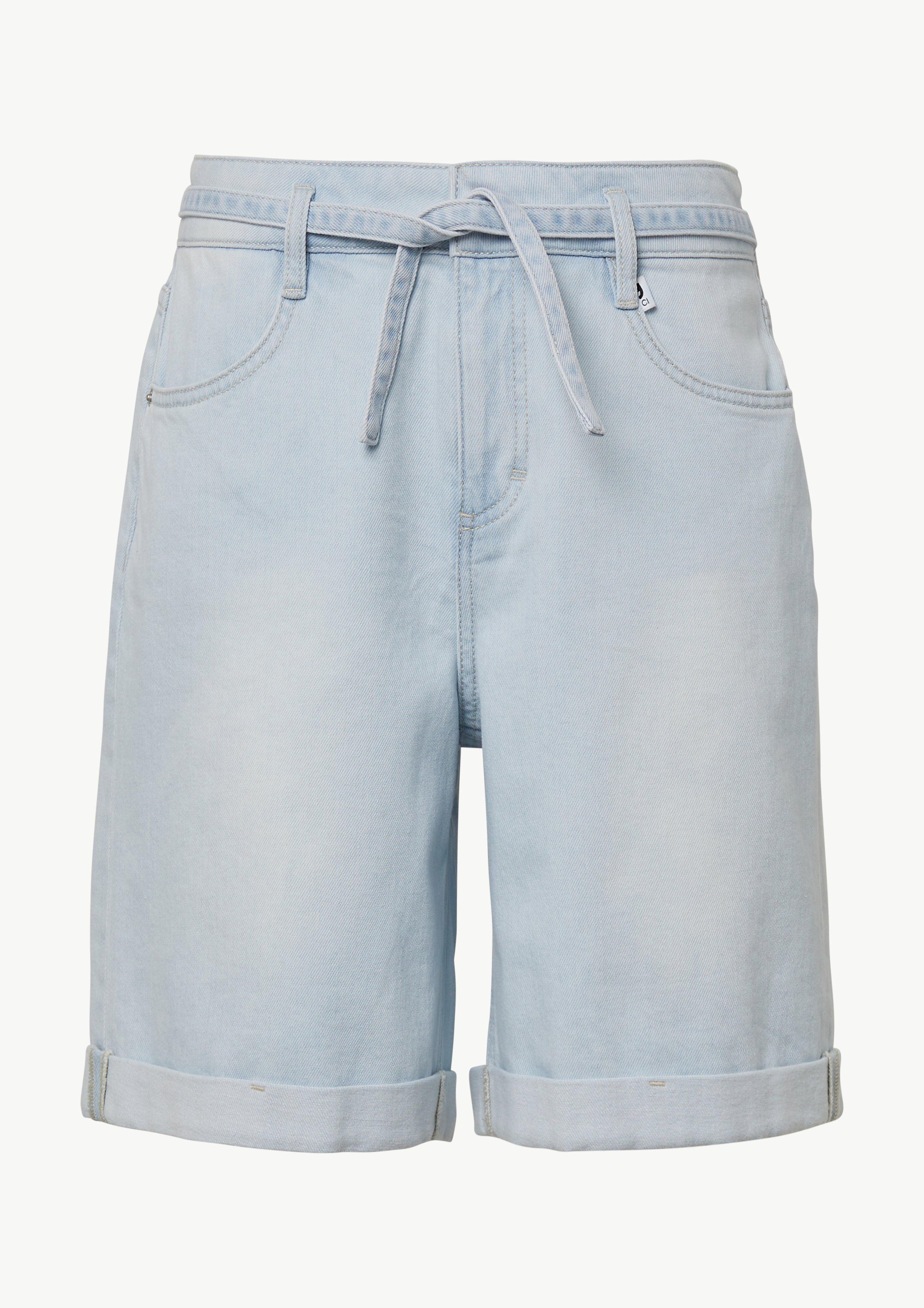 Denim shorts with a tie-around belt - Blue | SCAYLE