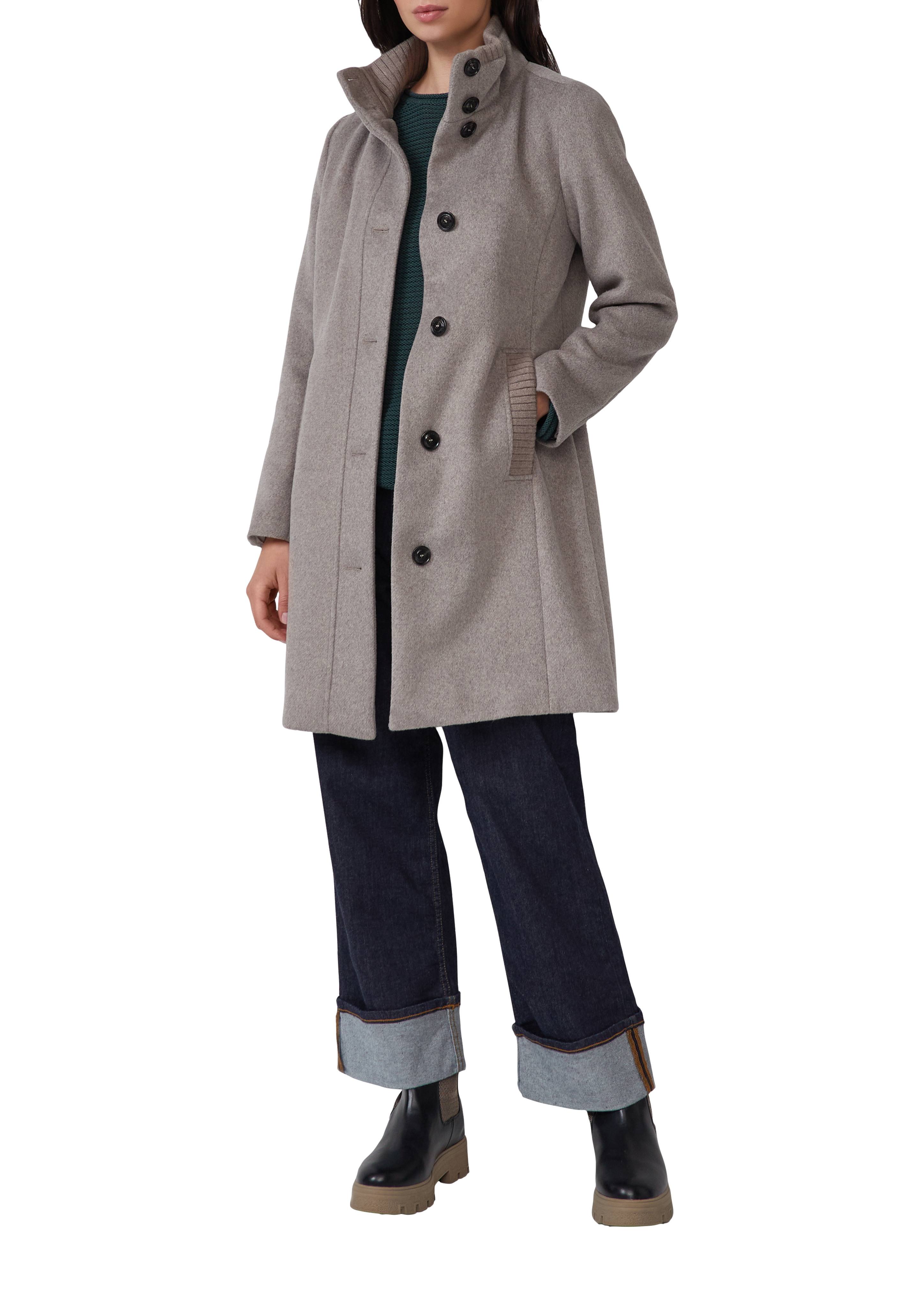 Manteau court en laine mélangée avec patte de boutonnage Gris - Main Image