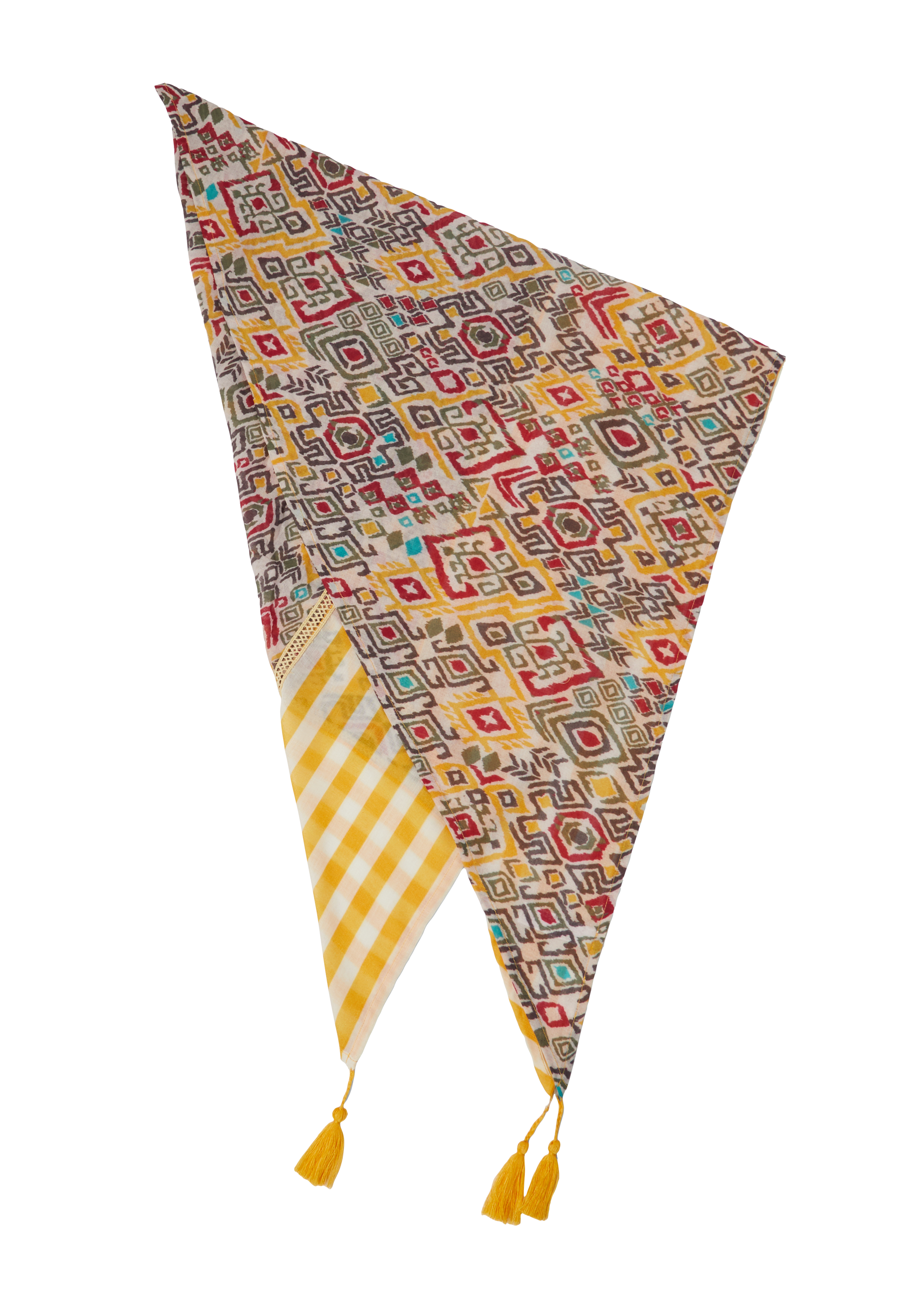 s.Oliver - Dreieckstuch mit All-over-Print und Quasten, Damen, gelb|mehrfarbig