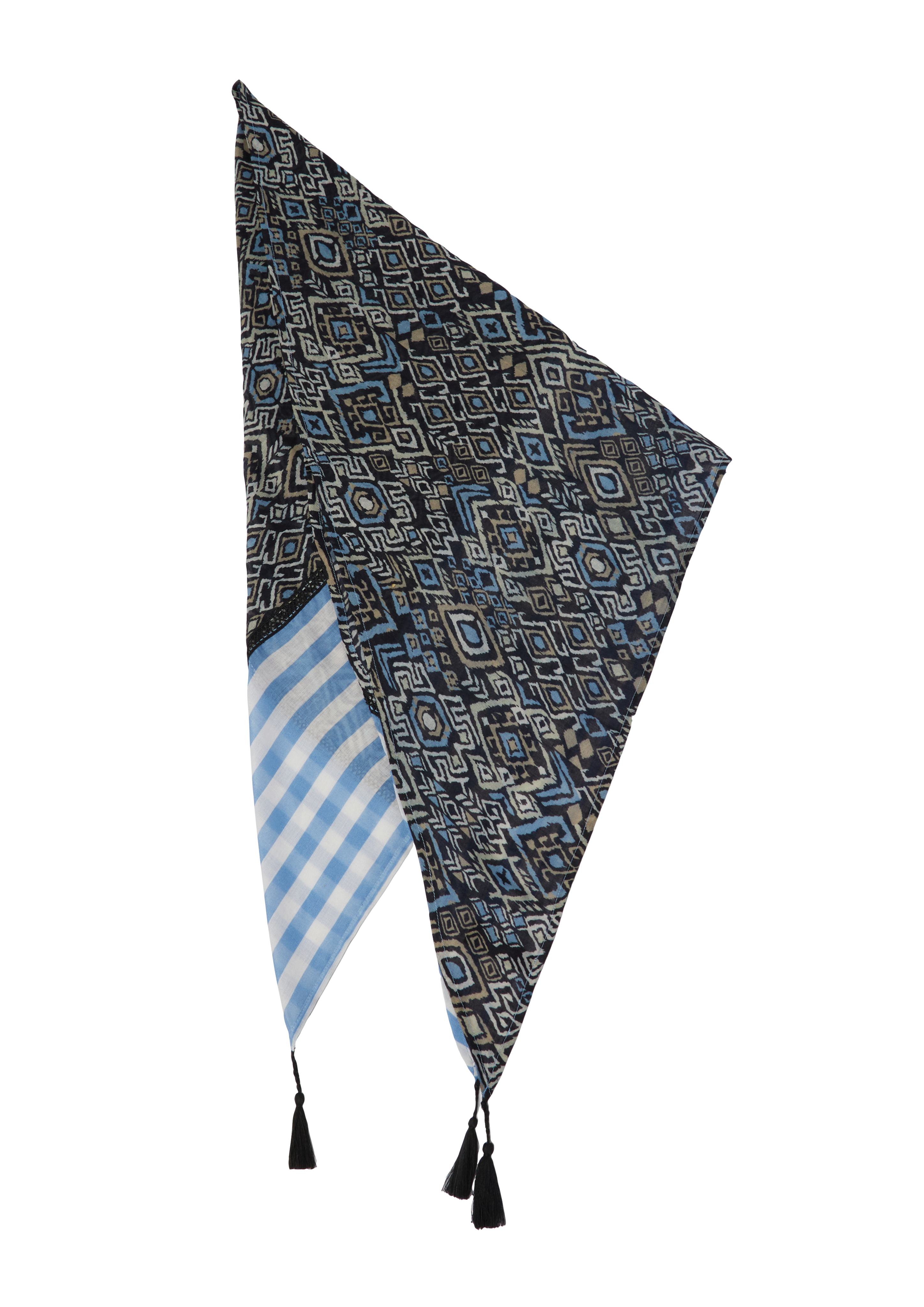 s.Oliver - Dreieckstuch mit All-over-Print und Quasten, Damen, blau|mehrfarbig
