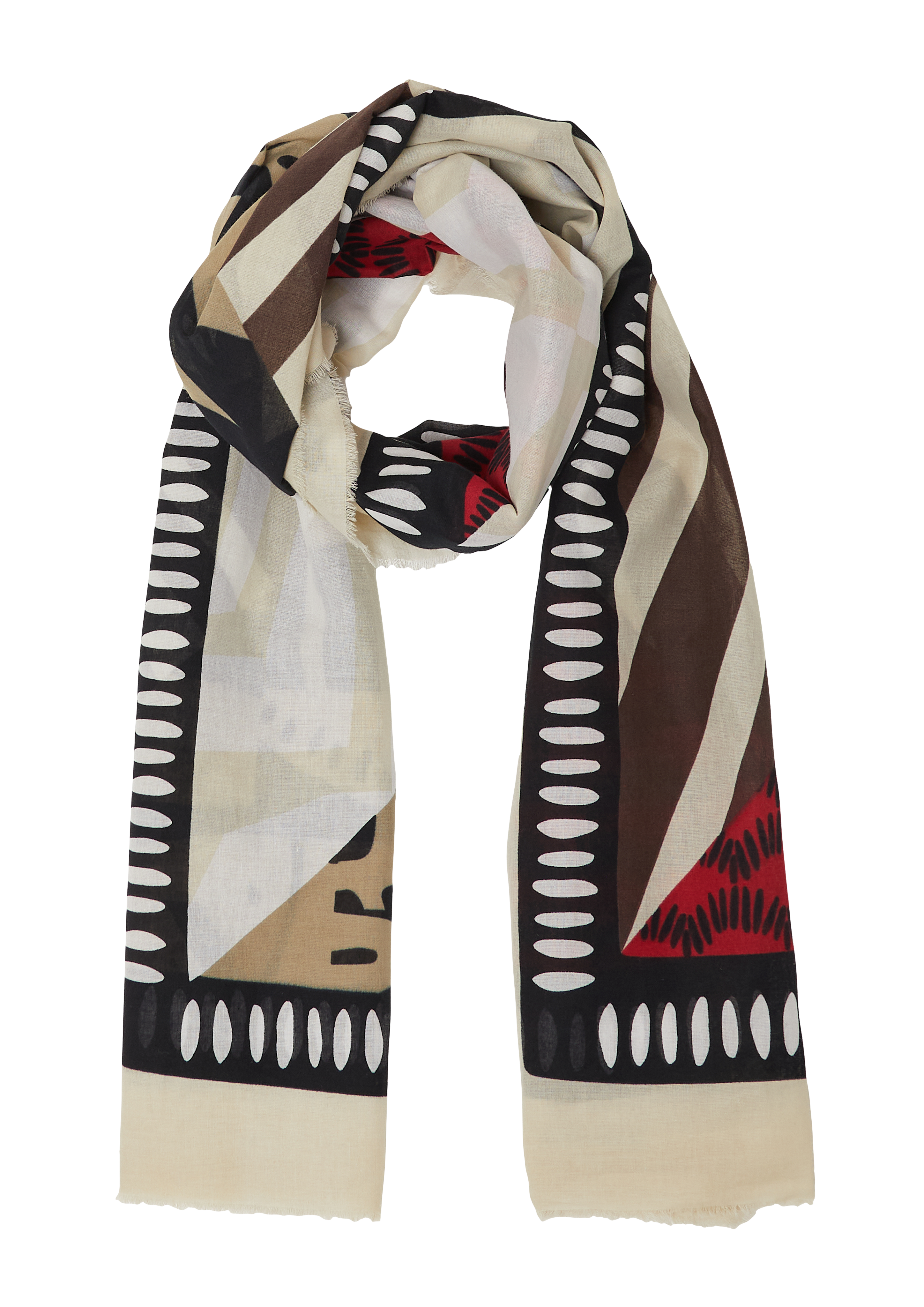 s.Oliver - Tuch mit All-over-Print und Fransen, Damen, creme