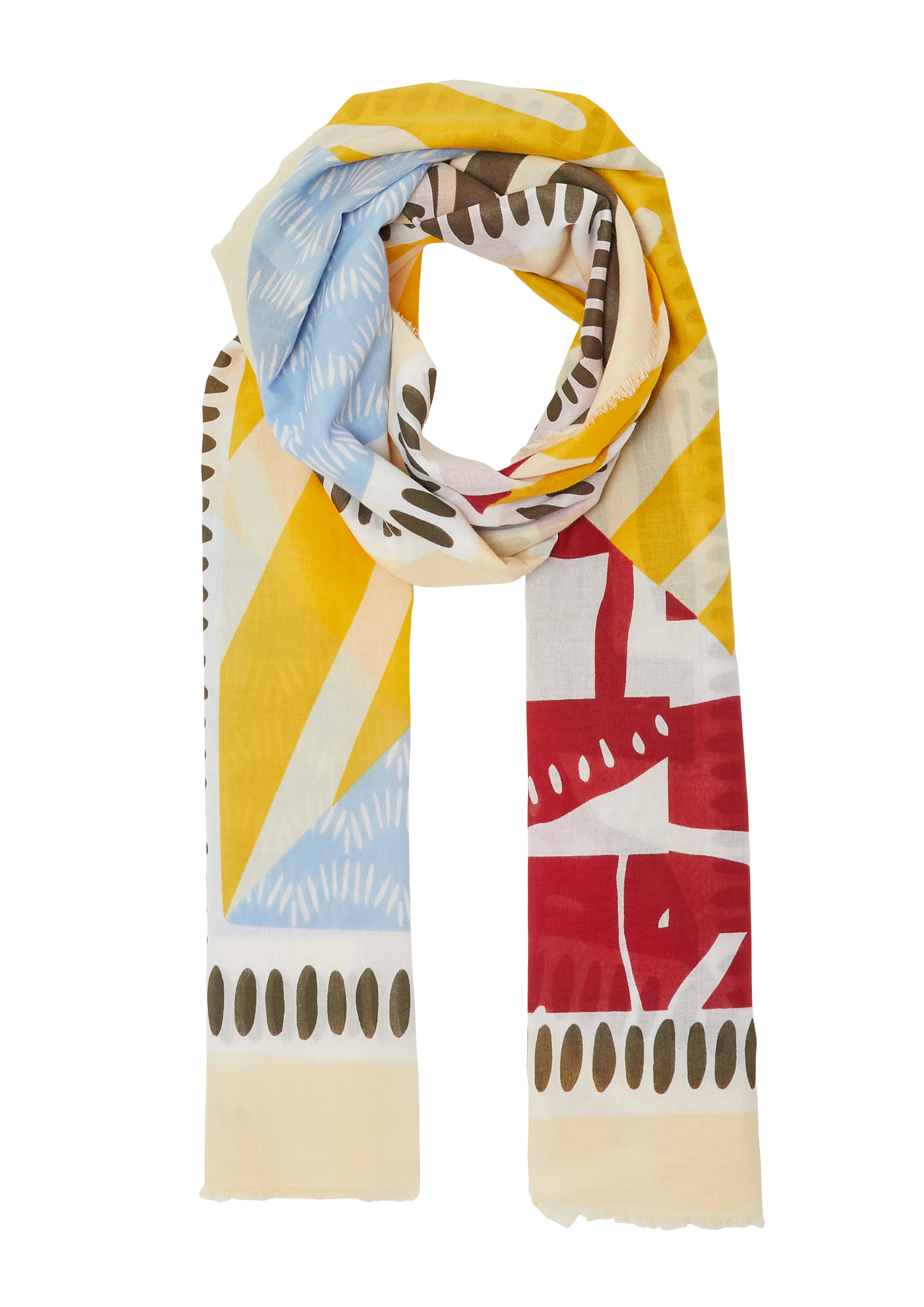 s.Oliver - Tuch mit All-over-Print und Fransen, Damen, gelb