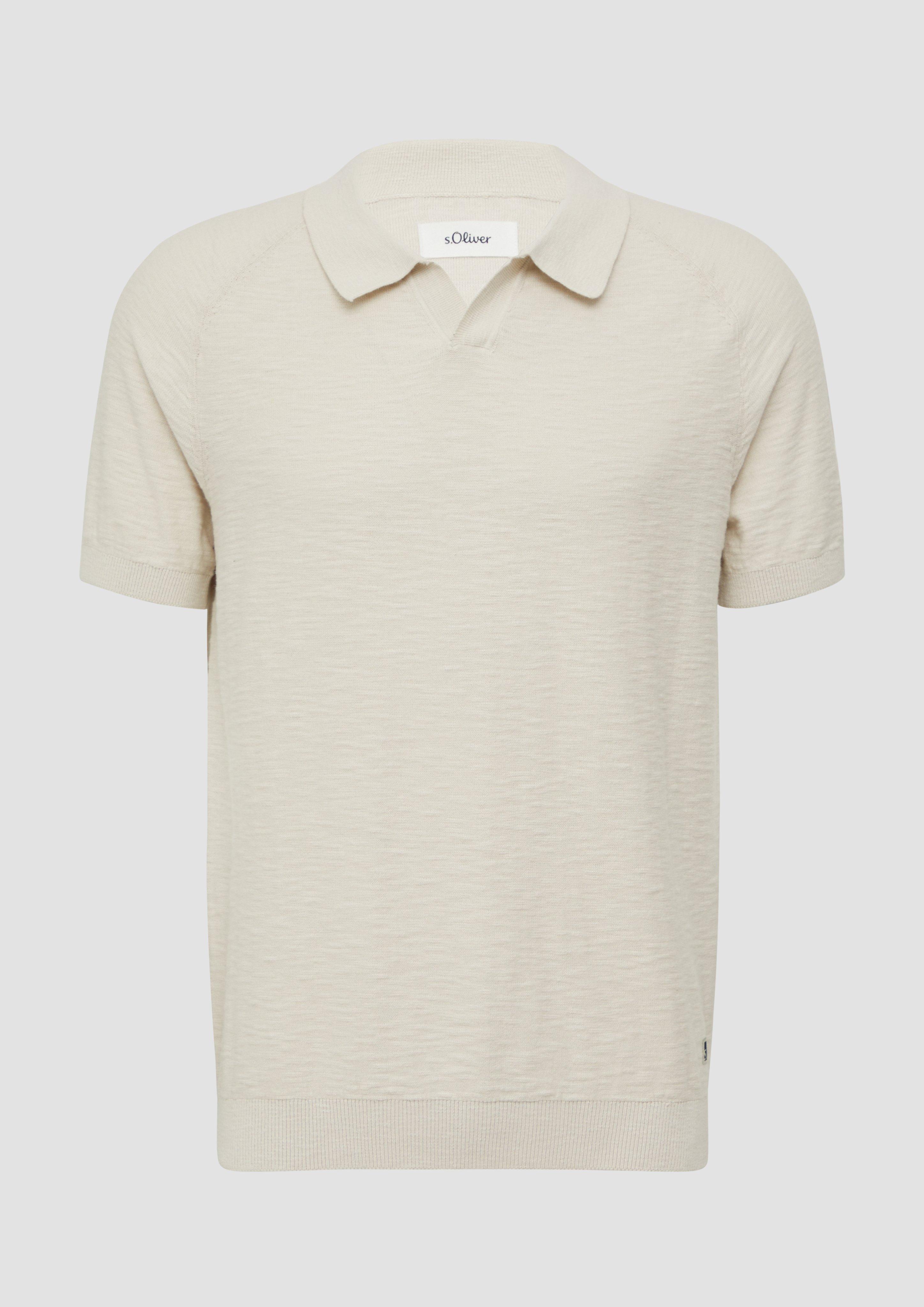 s.Oliver - Gestricktes Poloshirt mit Flammgarnstruktur, Herren, creme