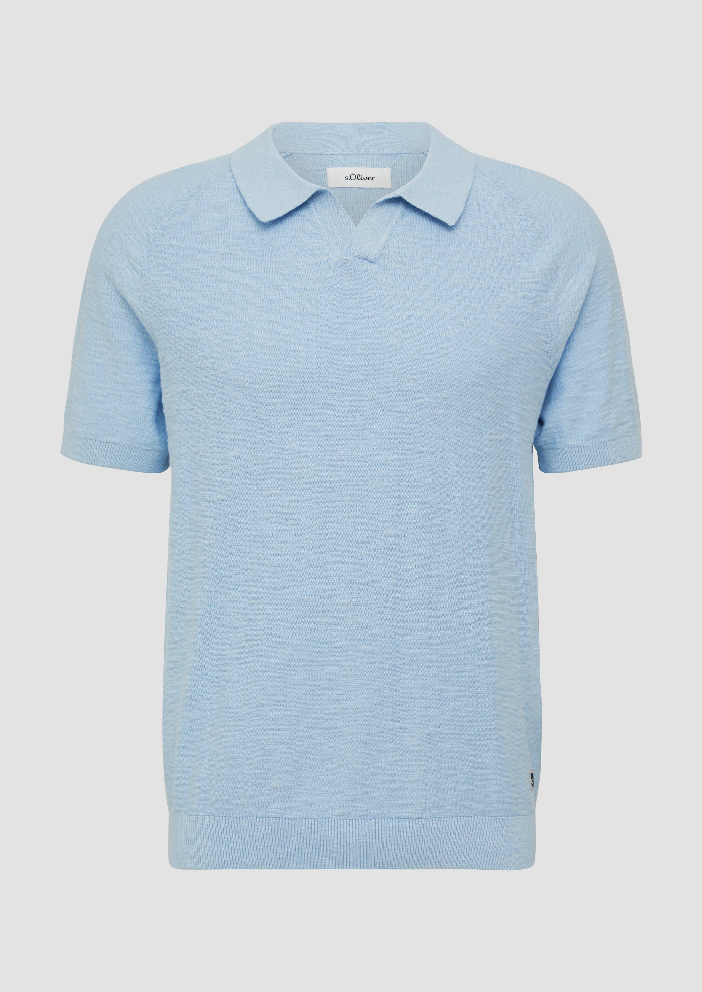 s.Oliver - Gestricktes Poloshirt mit Flammgarnstruktur, Herren, blau