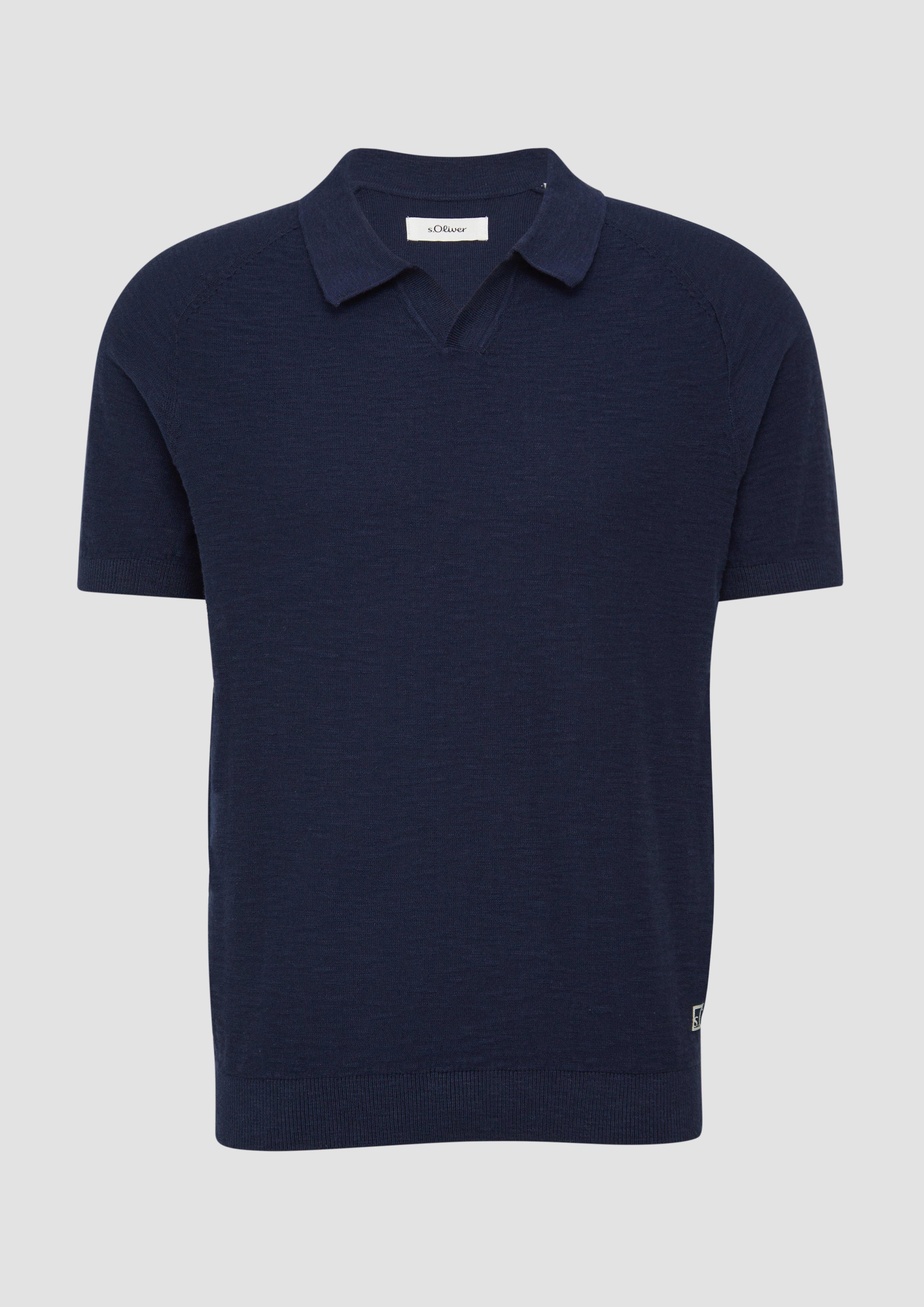 s.Oliver - Gestricktes Poloshirt mit Flammgarnstruktur, Herren, blau