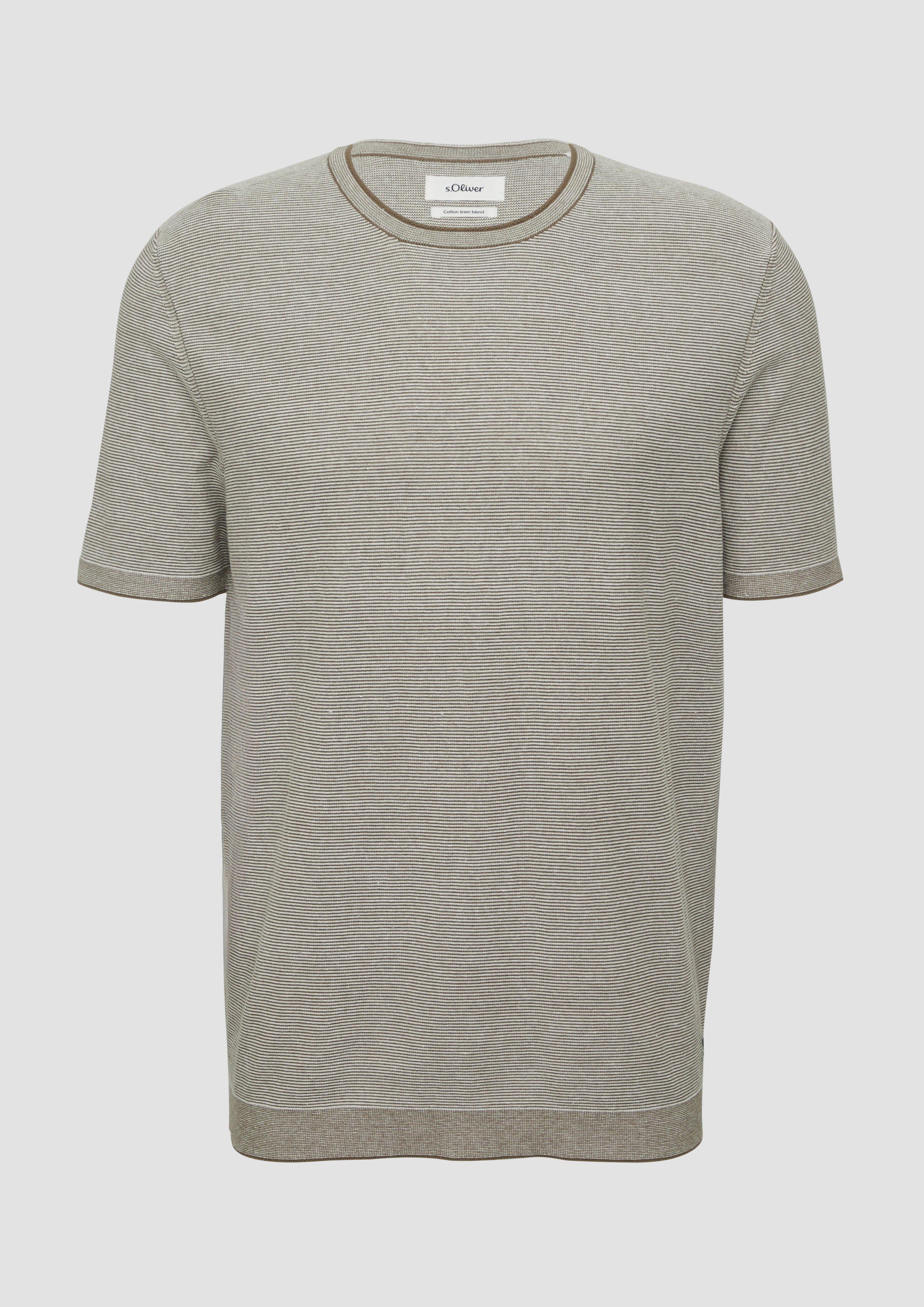 s.Oliver - Gestreiftes Strick-T-Shirt aus Leinenmix, Herren, braun
