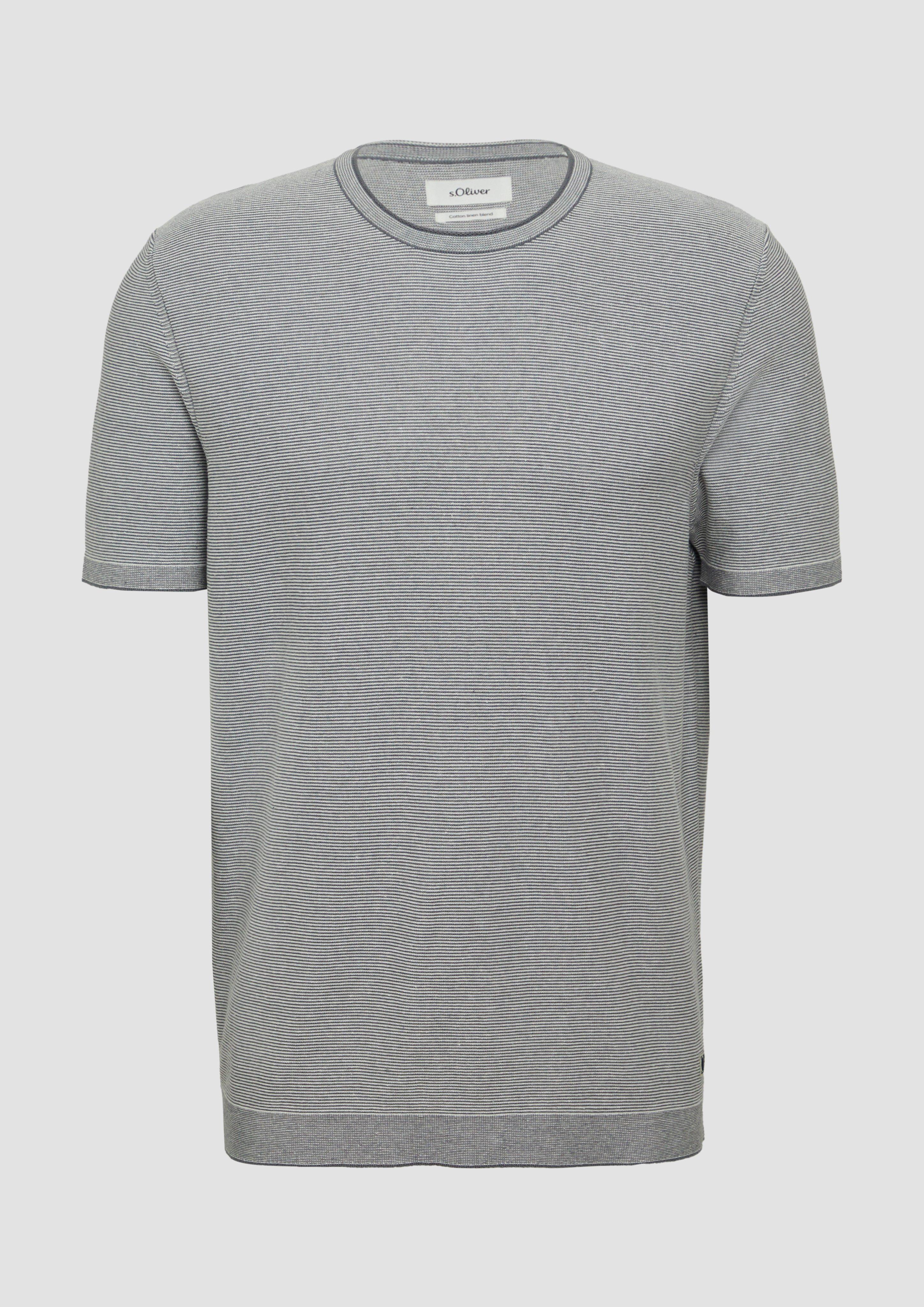 s.Oliver - Gestreiftes Strick-T-Shirt aus Leinenmix, Herren, grau