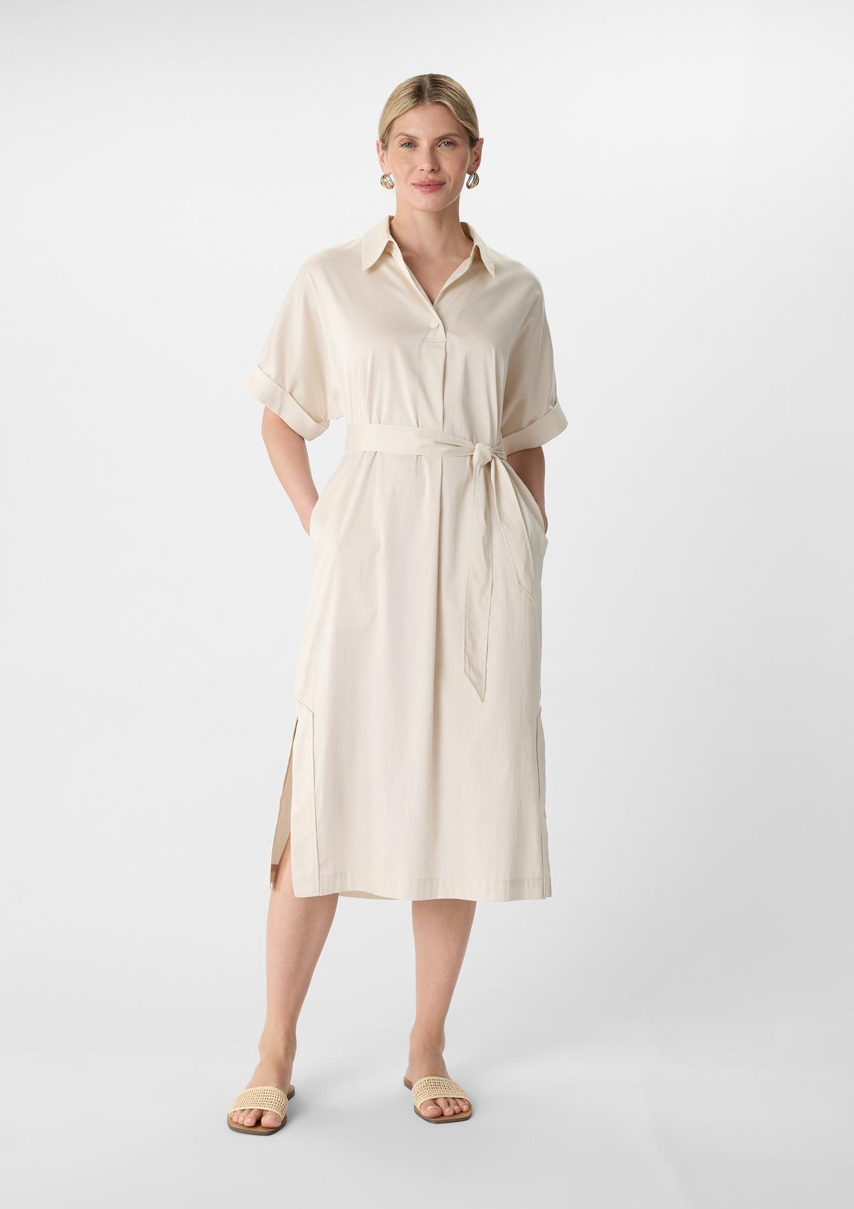 Midi shirt dress made of cotton satin - beige | Comma