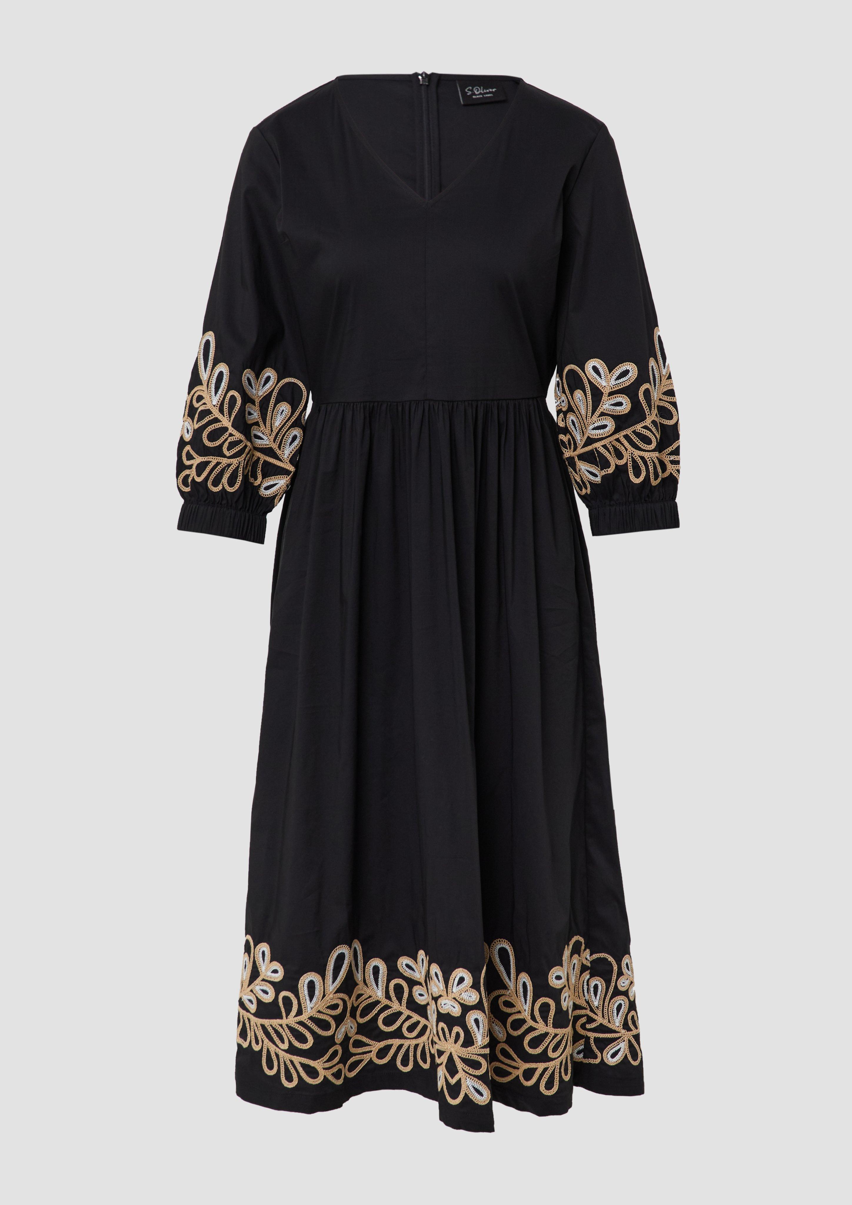 s.Oliver - Popeline-Kleid mit Stickereien, Damen, schwarz