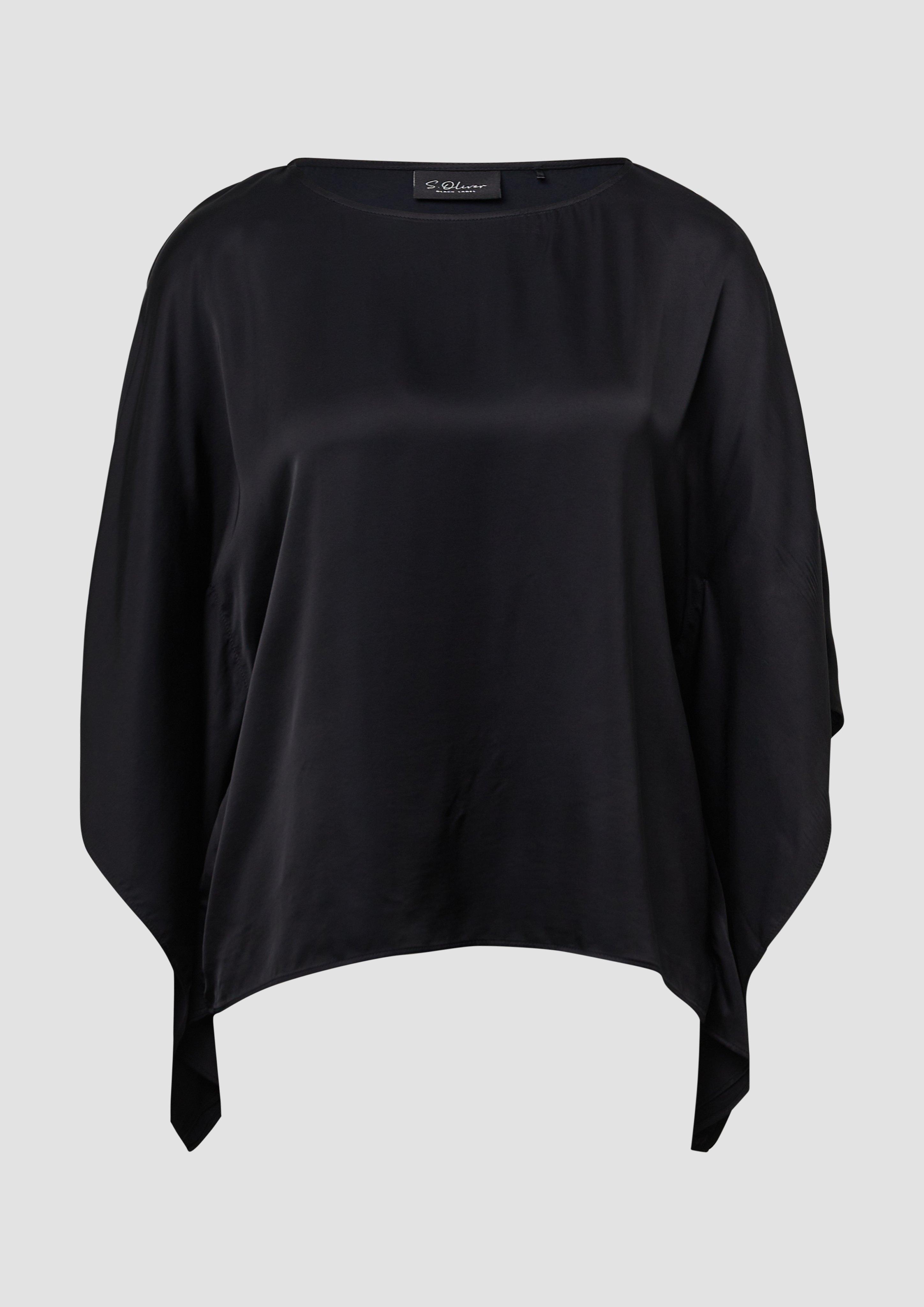 s.Oliver - Fließende Poncho-Bluse aus Satin, Damen, schwarz