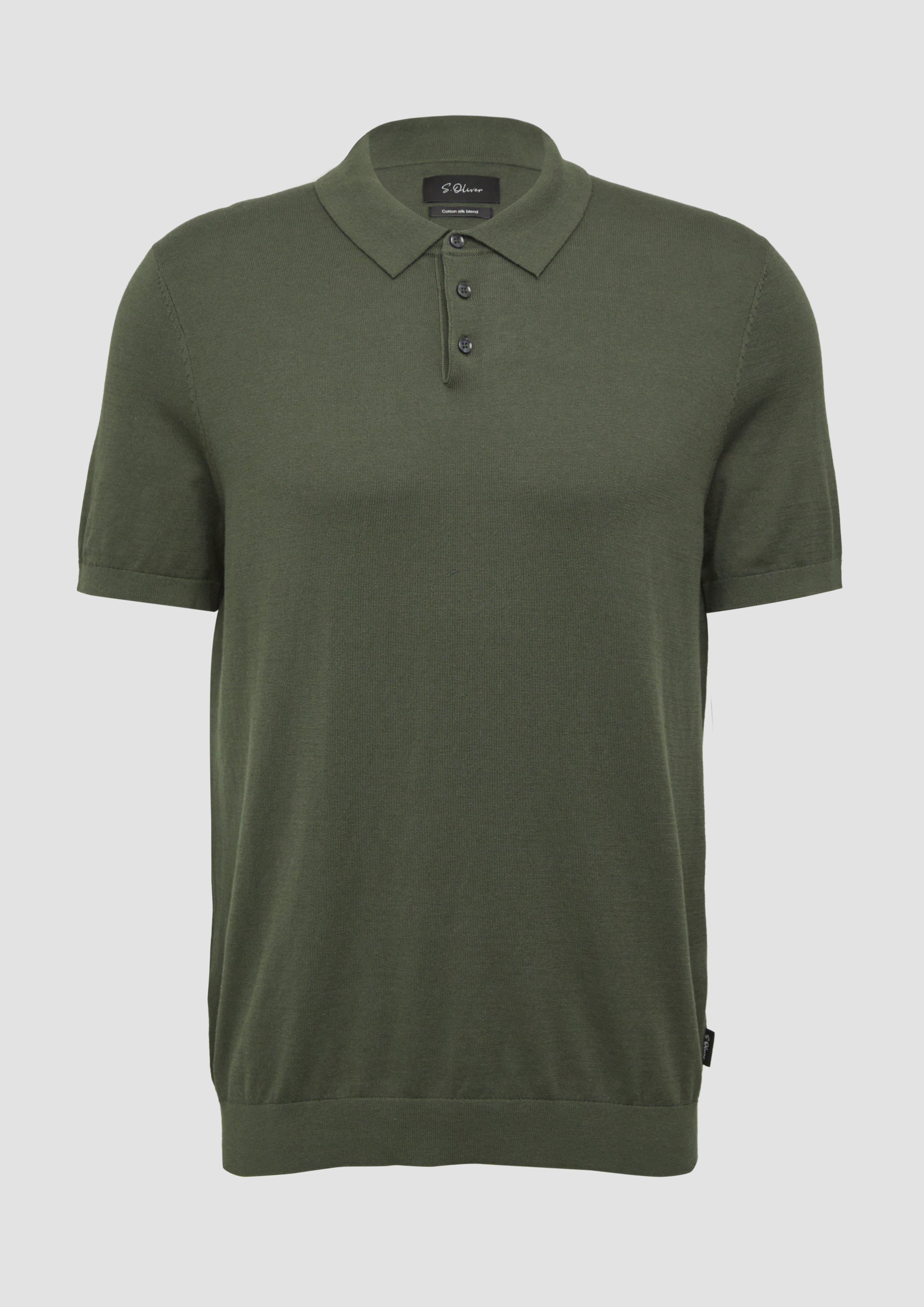 s.Oliver - Weiches Strick-Poloshirt aus Baumwoll-Seidenmix, Herren, Grün
