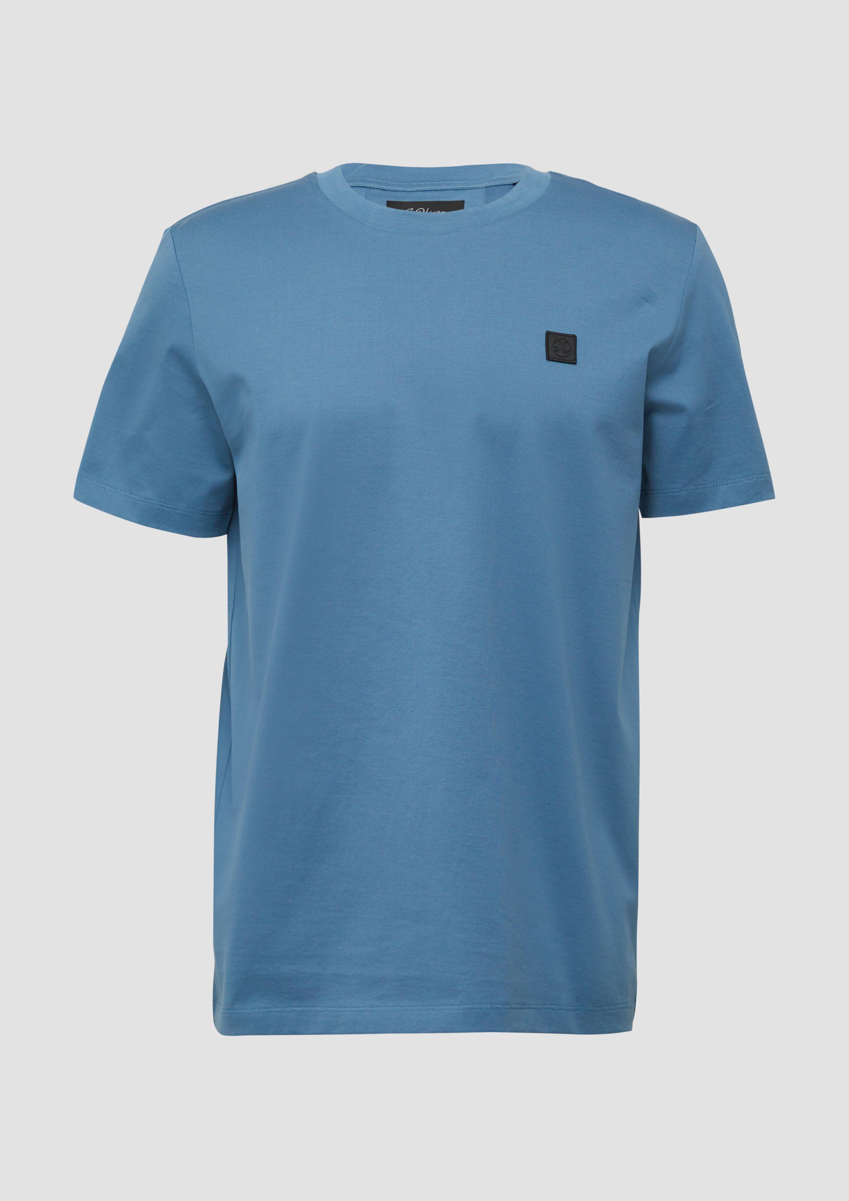 s.Oliver - T-Shirt aus merzerisierter Baumwolle mit Label-Patch, Herren, Blau
