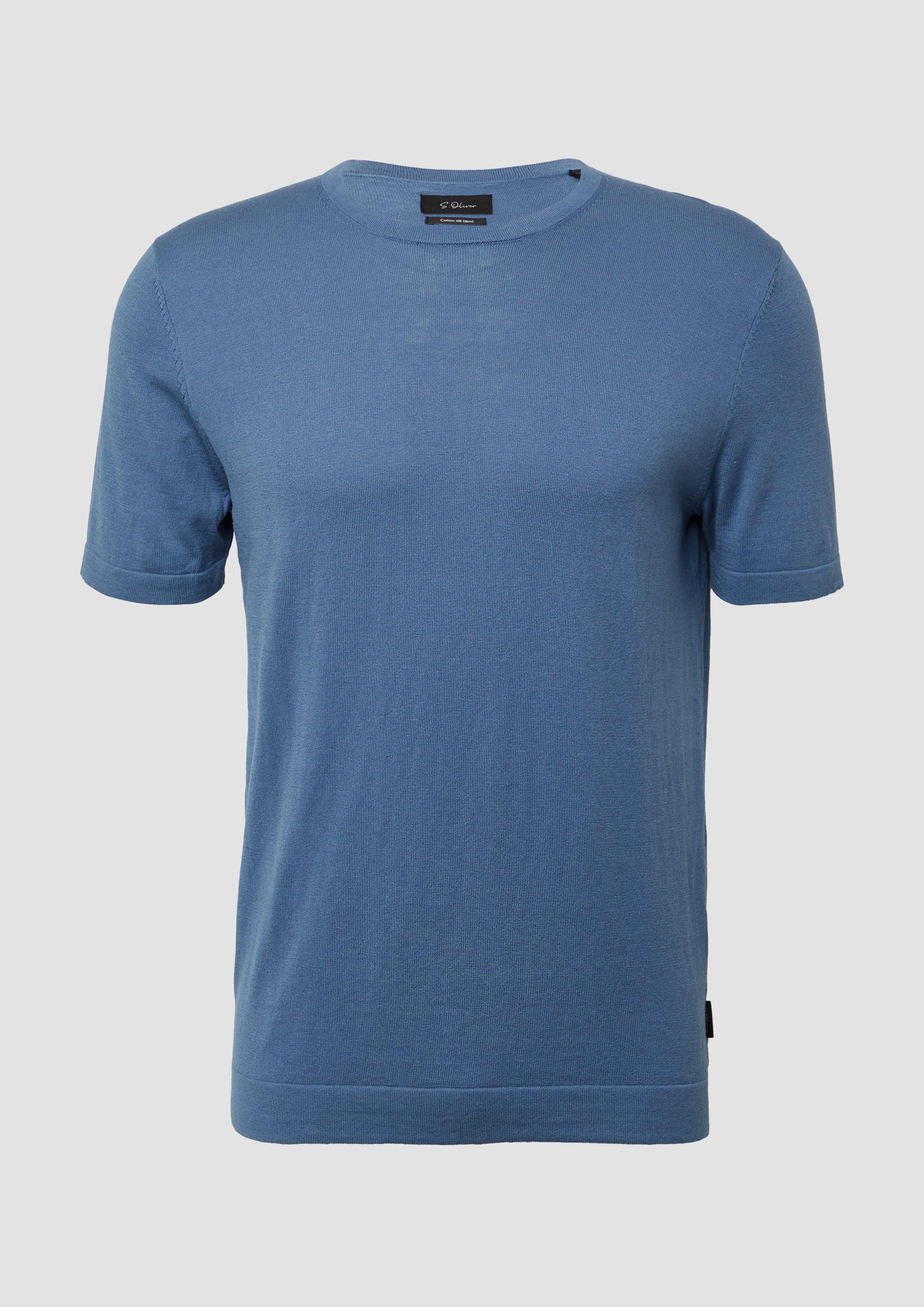 s.Oliver - Gestricktes T-Shirt aus Baumwoll-Seidenmix, Herren, Blau