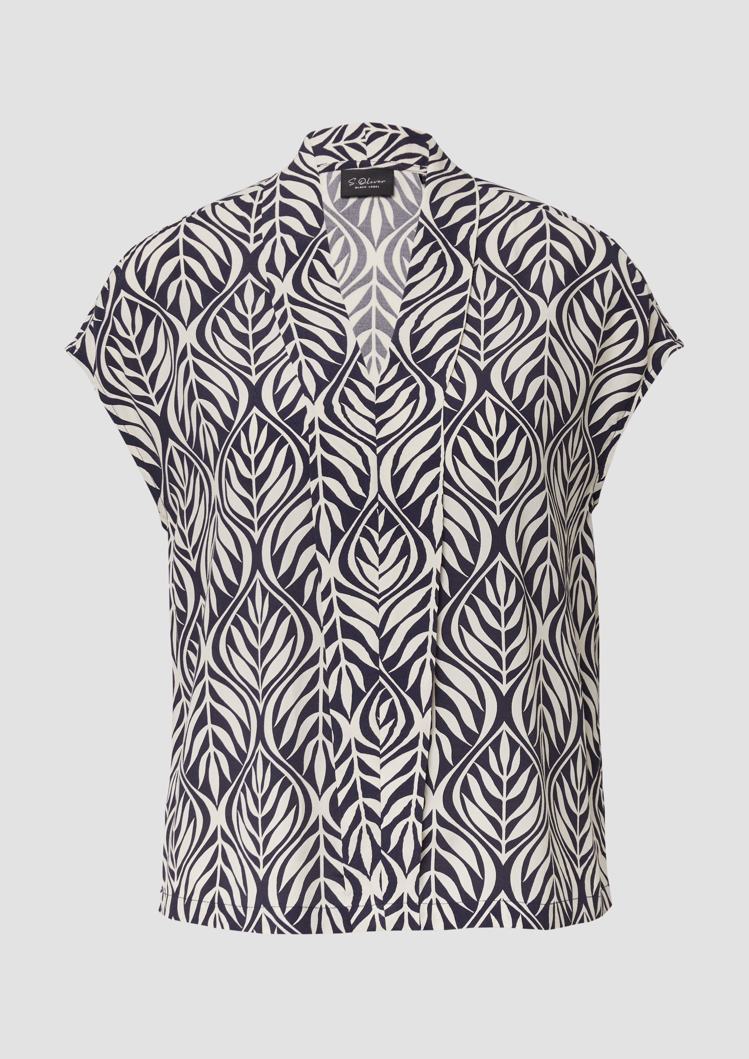 s.Oliver - Ärmellose Bluse mit All-over-Print, Damen, blau|weiß