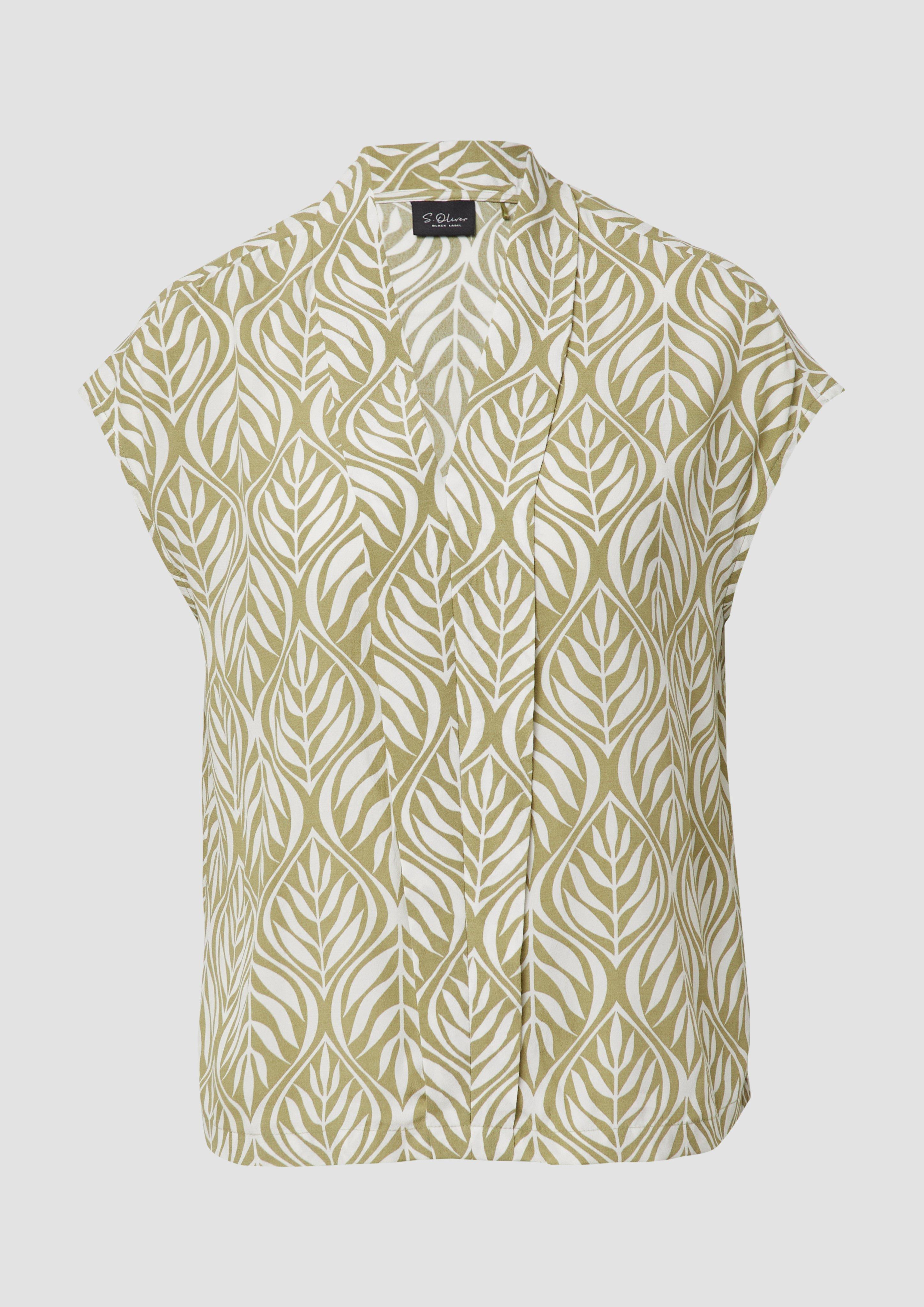 s.Oliver - Ärmellose Bluse mit All-over-Print, Damen, weiß|olive