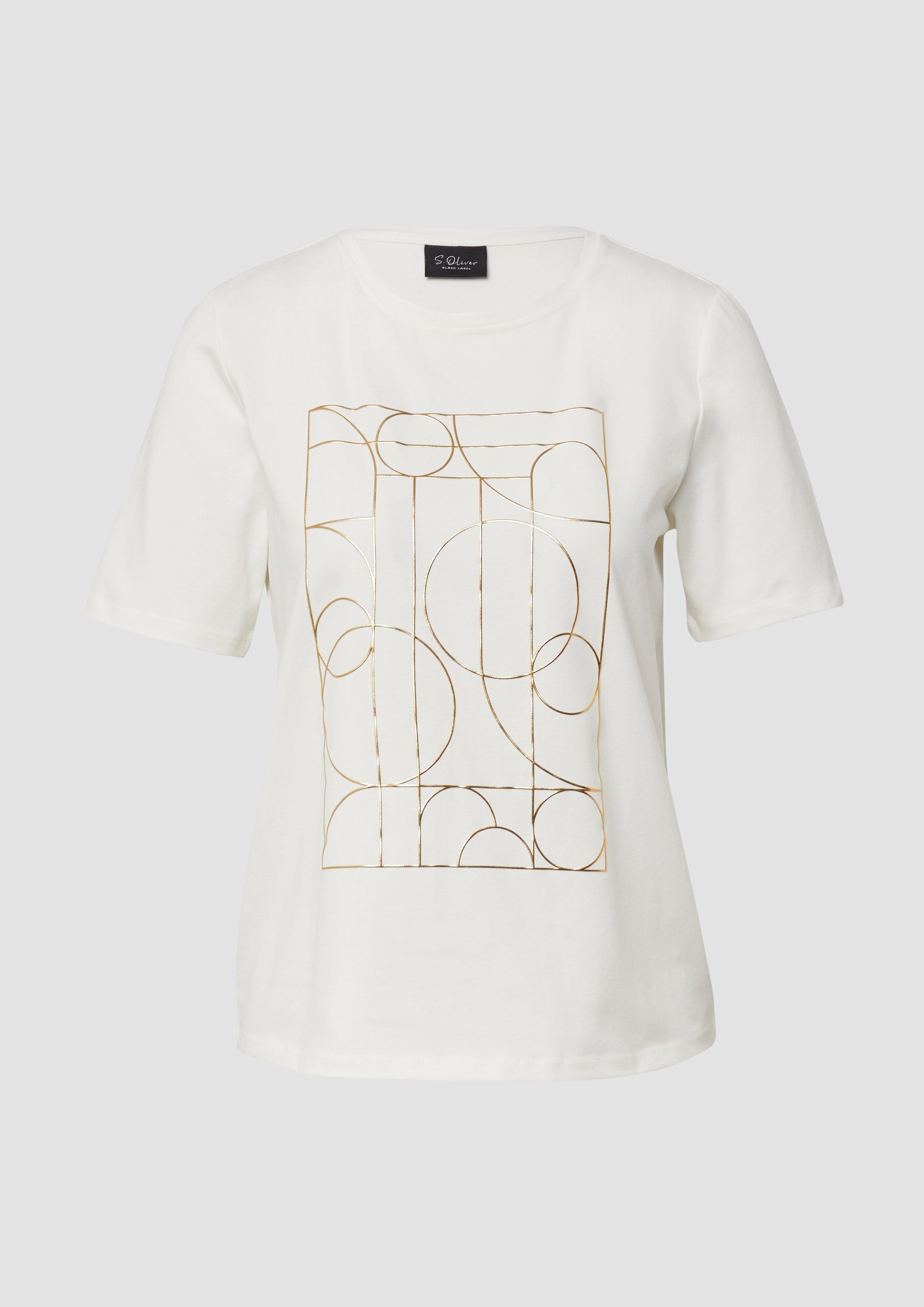 s.Oliver - Jersey-T-Shirt mit glänzendem Frontprint, Damen, creme