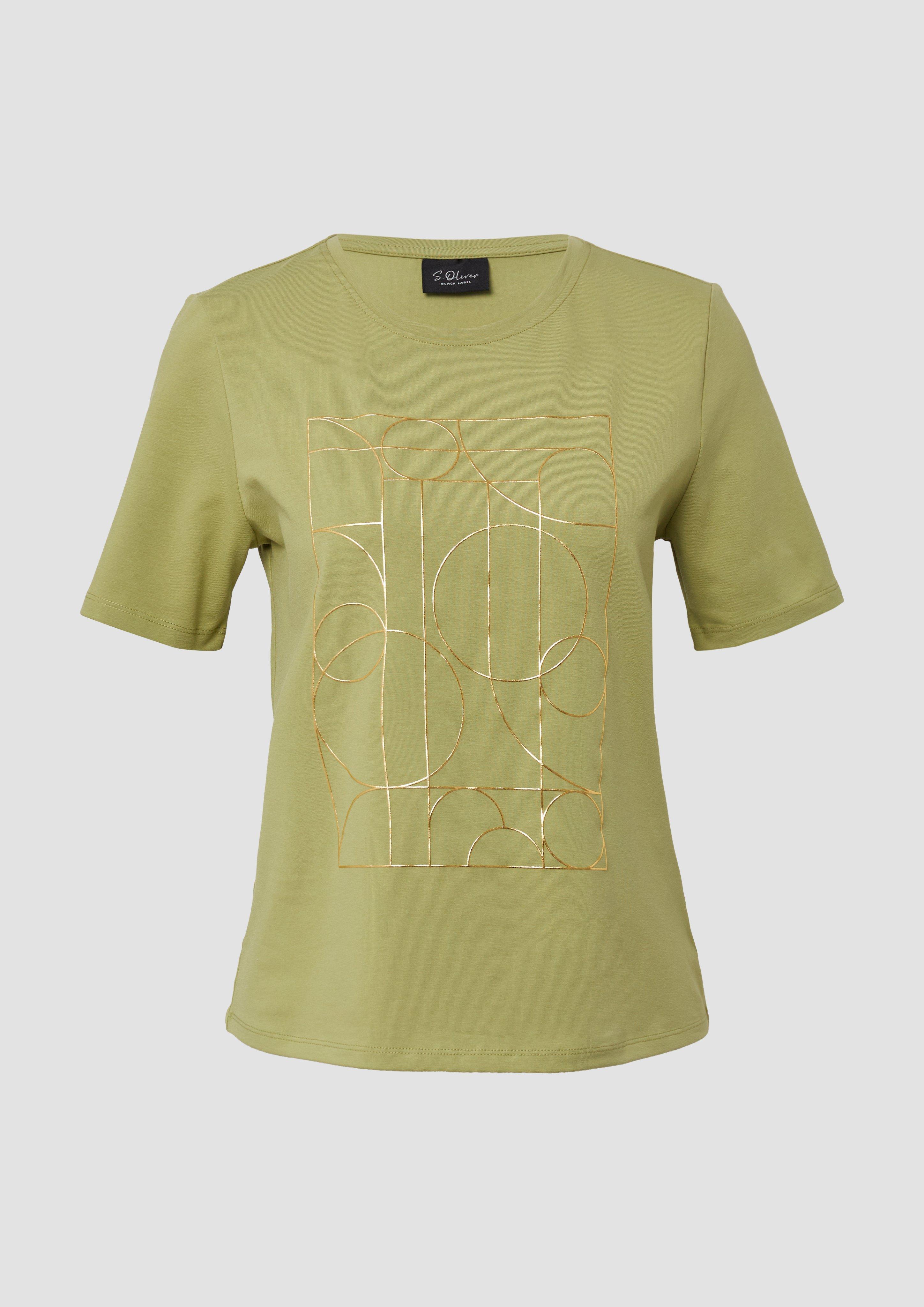 s.Oliver - Jersey-T-Shirt mit glänzendem Frontprint, Damen, Grün
