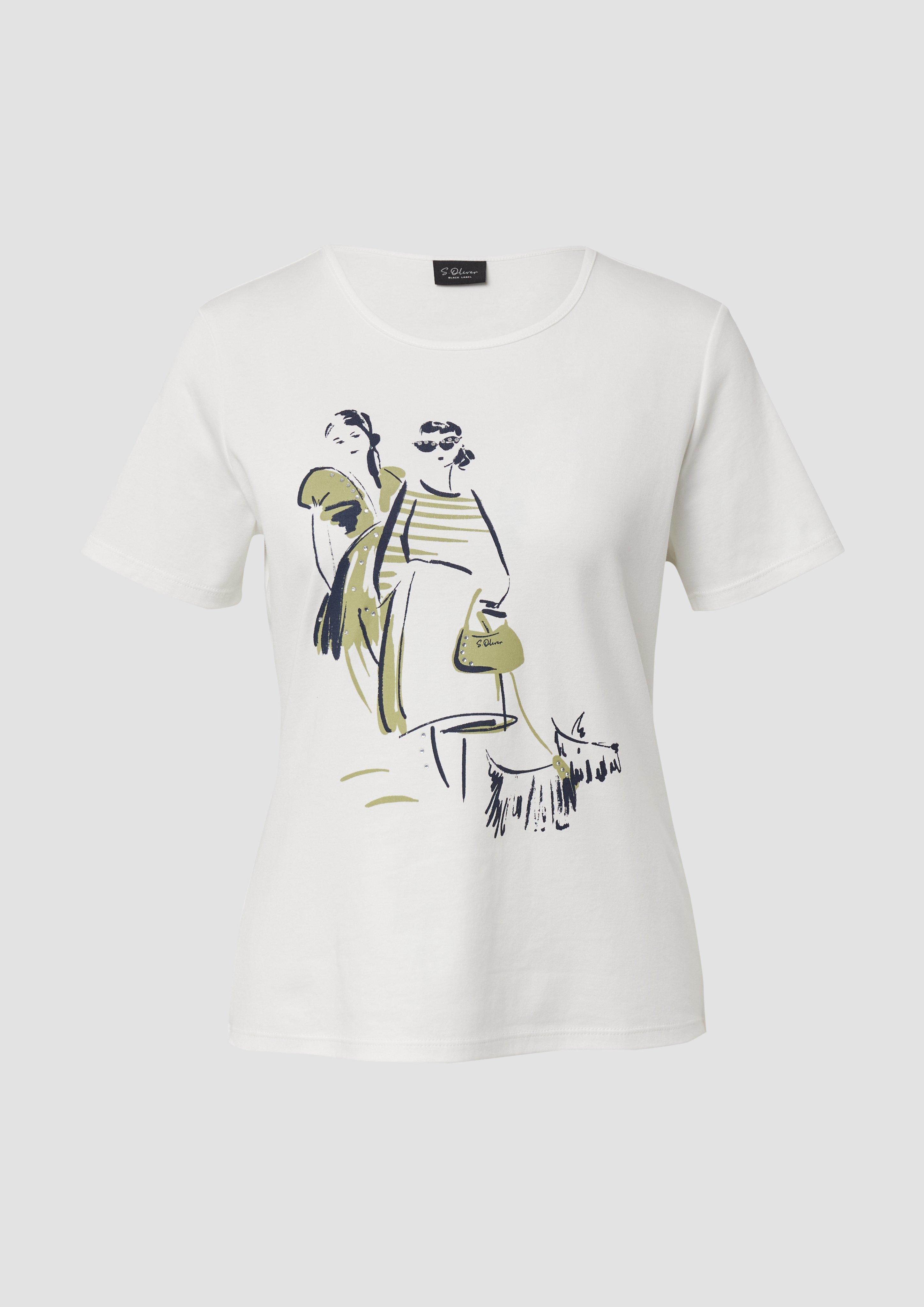 s.Oliver - T-Shirt aus Interlockjersey mit Artwork, Damen, weiß