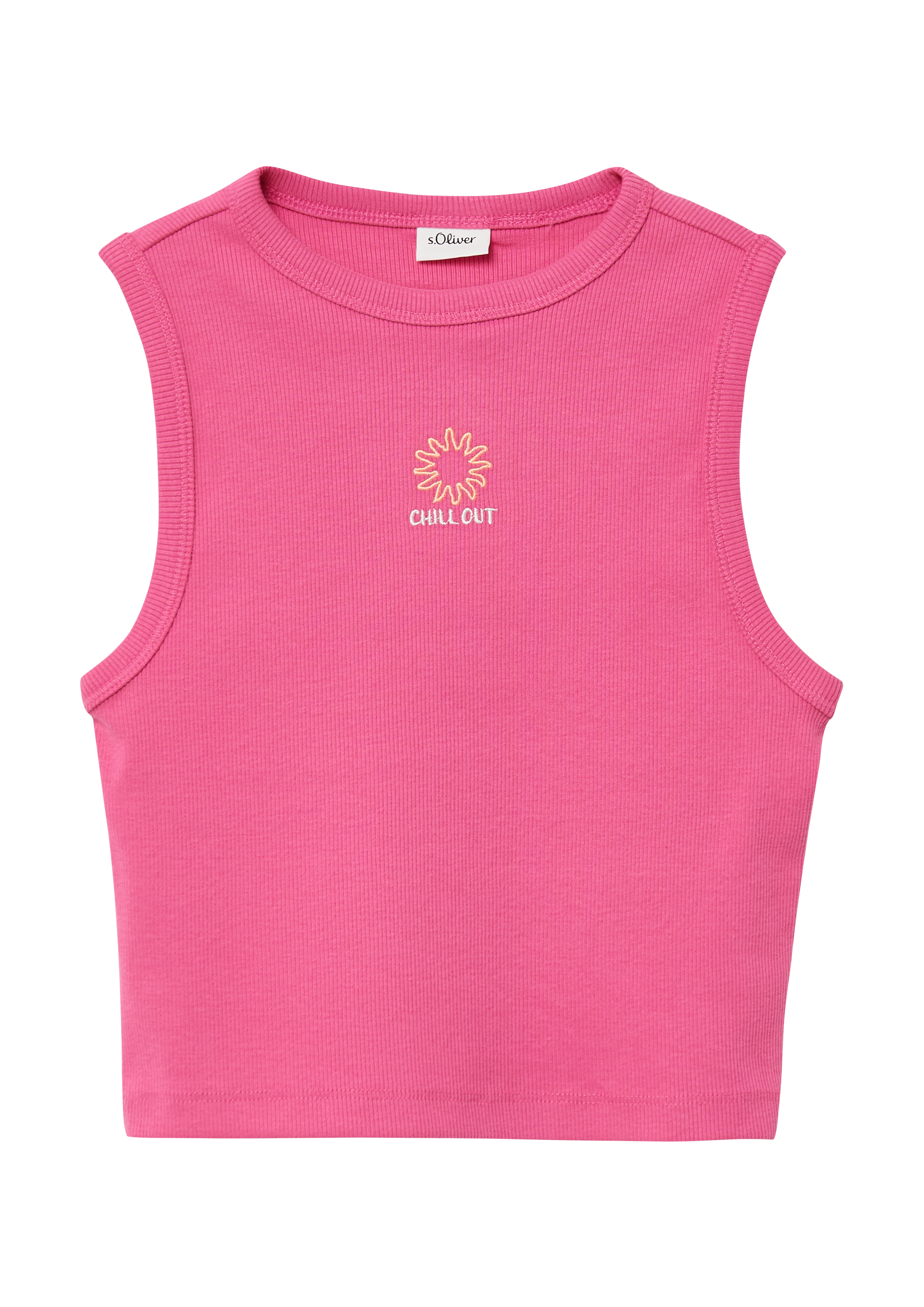 s.Oliver - Slim-Fit-Top aus Rippware mit Stickerei, Mädchen, Rosa