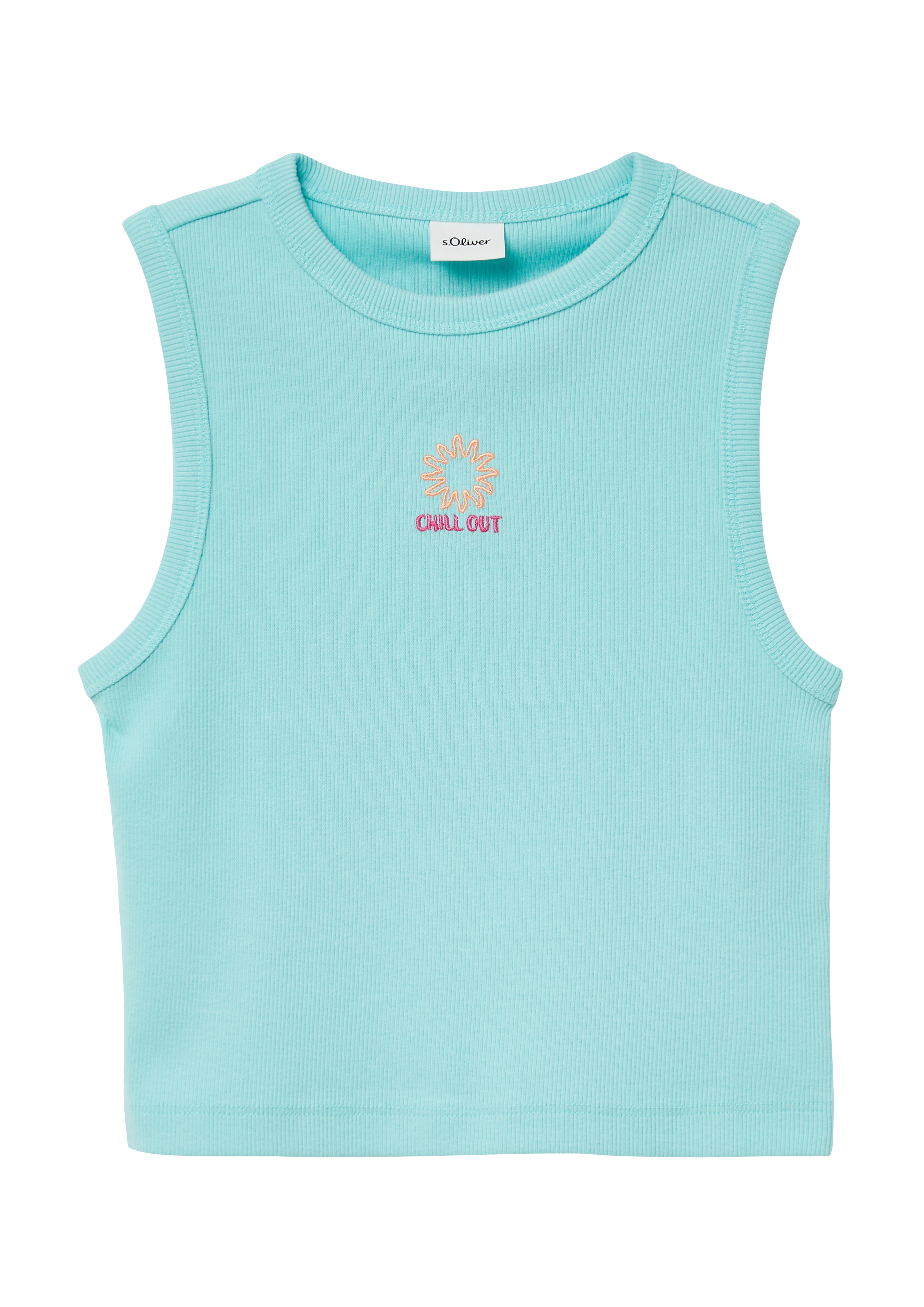 s.Oliver - Slim-Fit-Top aus Rippware mit Stickerei, Mädchen, türkis