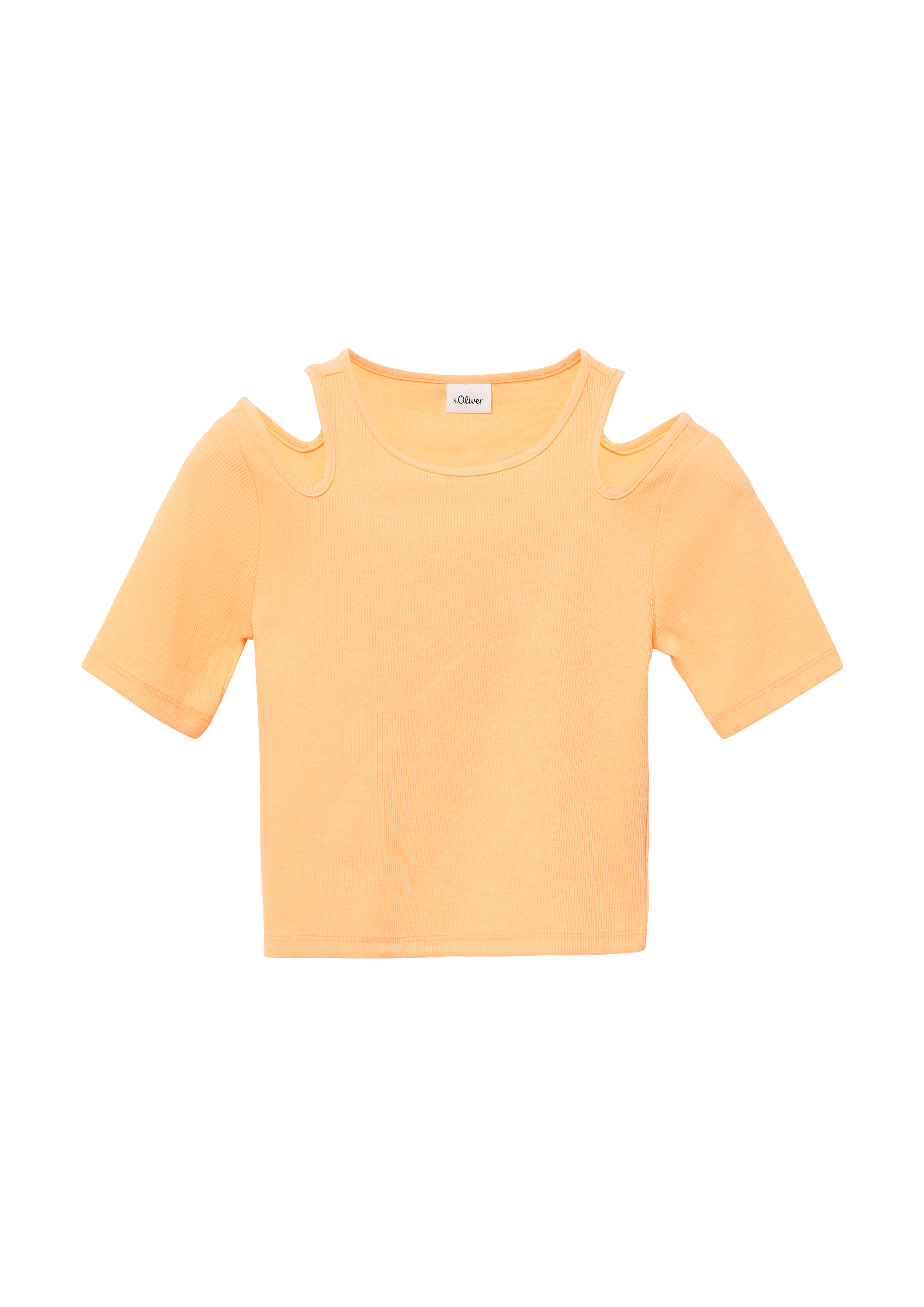 s.Oliver - T-Shirt im Slim Fit aus Rippware mit Cut-outs, Mädchen, Orange