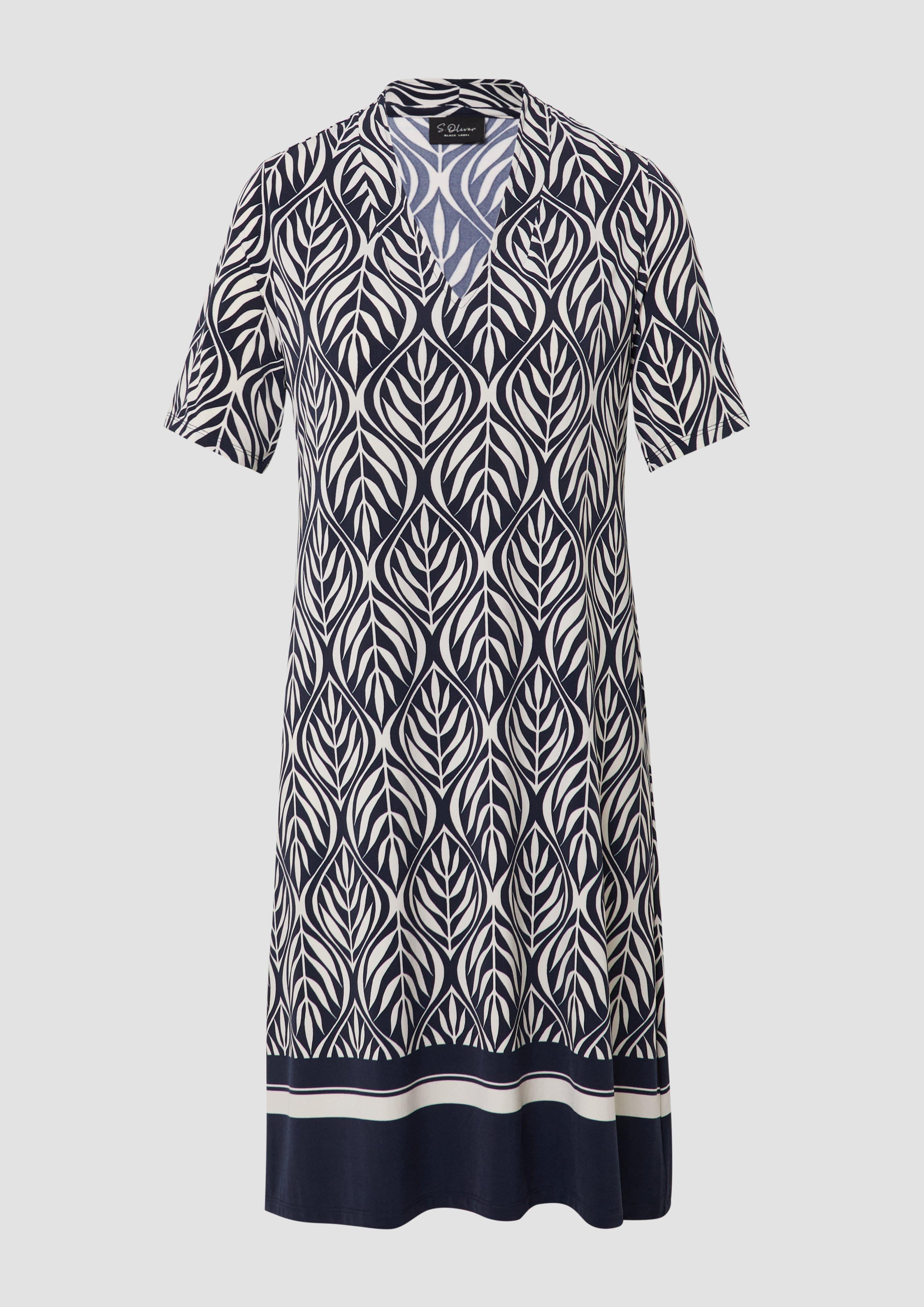 s.Oliver - Kurzes Jerseykleid mit V-Ausschnitt, Damen, blau|creme