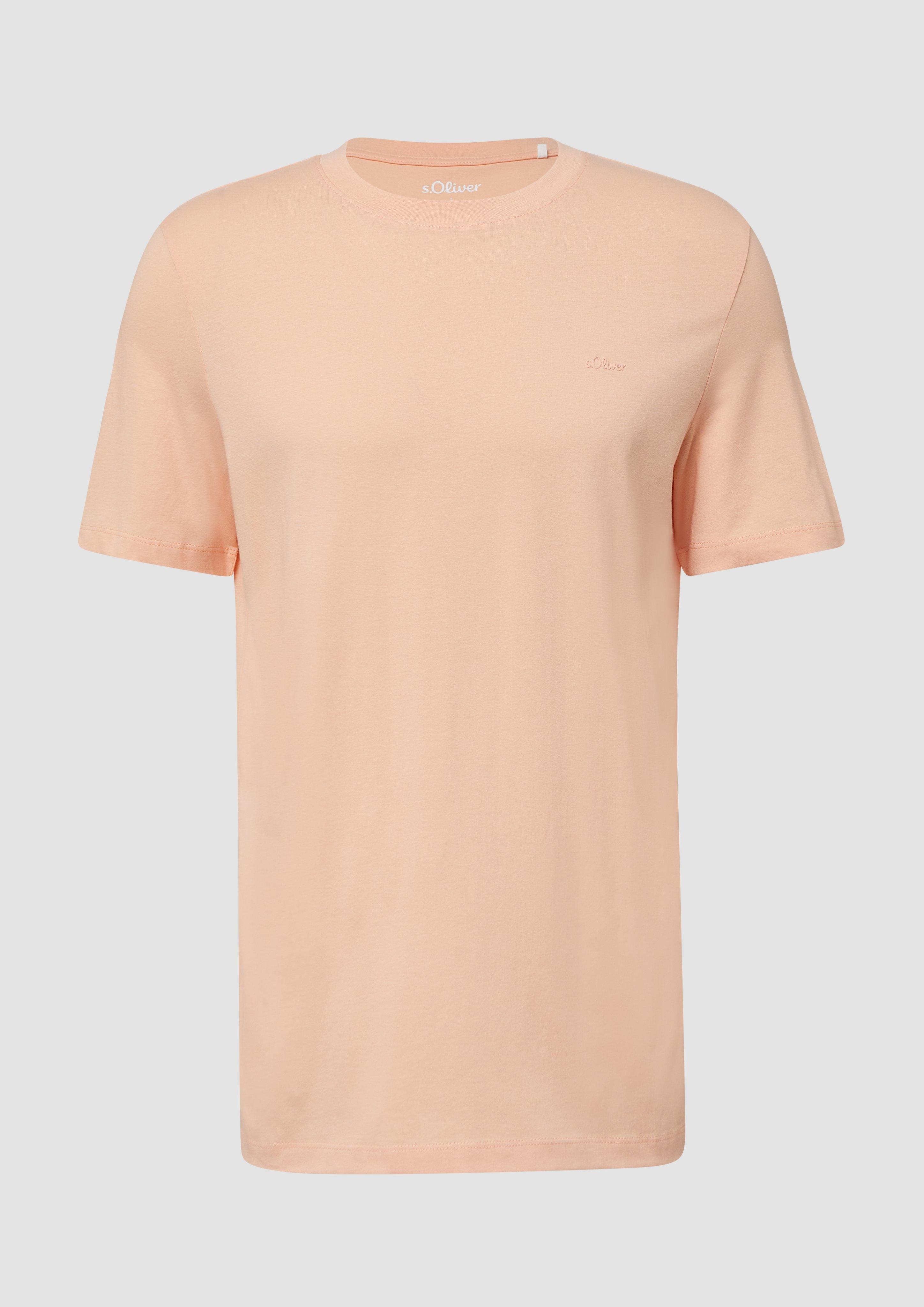s.Oliver - Baumwoll-T-Shirt mit Logo-Print, Herren, Orange
