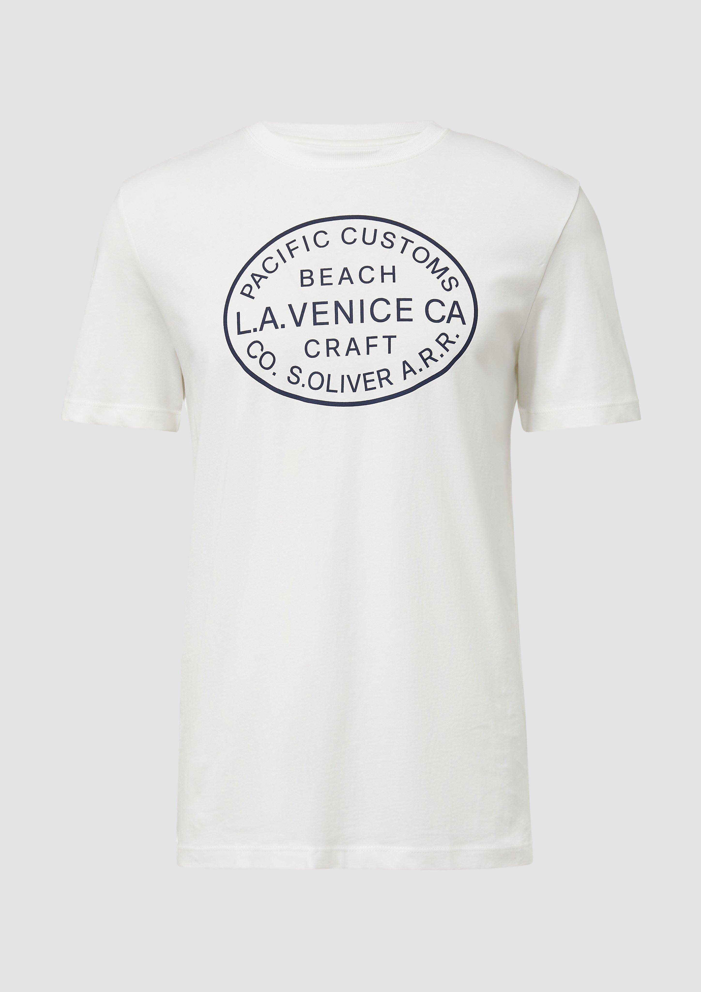 s.Oliver - T-Shirt mit Crew Neck und Frontprint, Herren, weiß