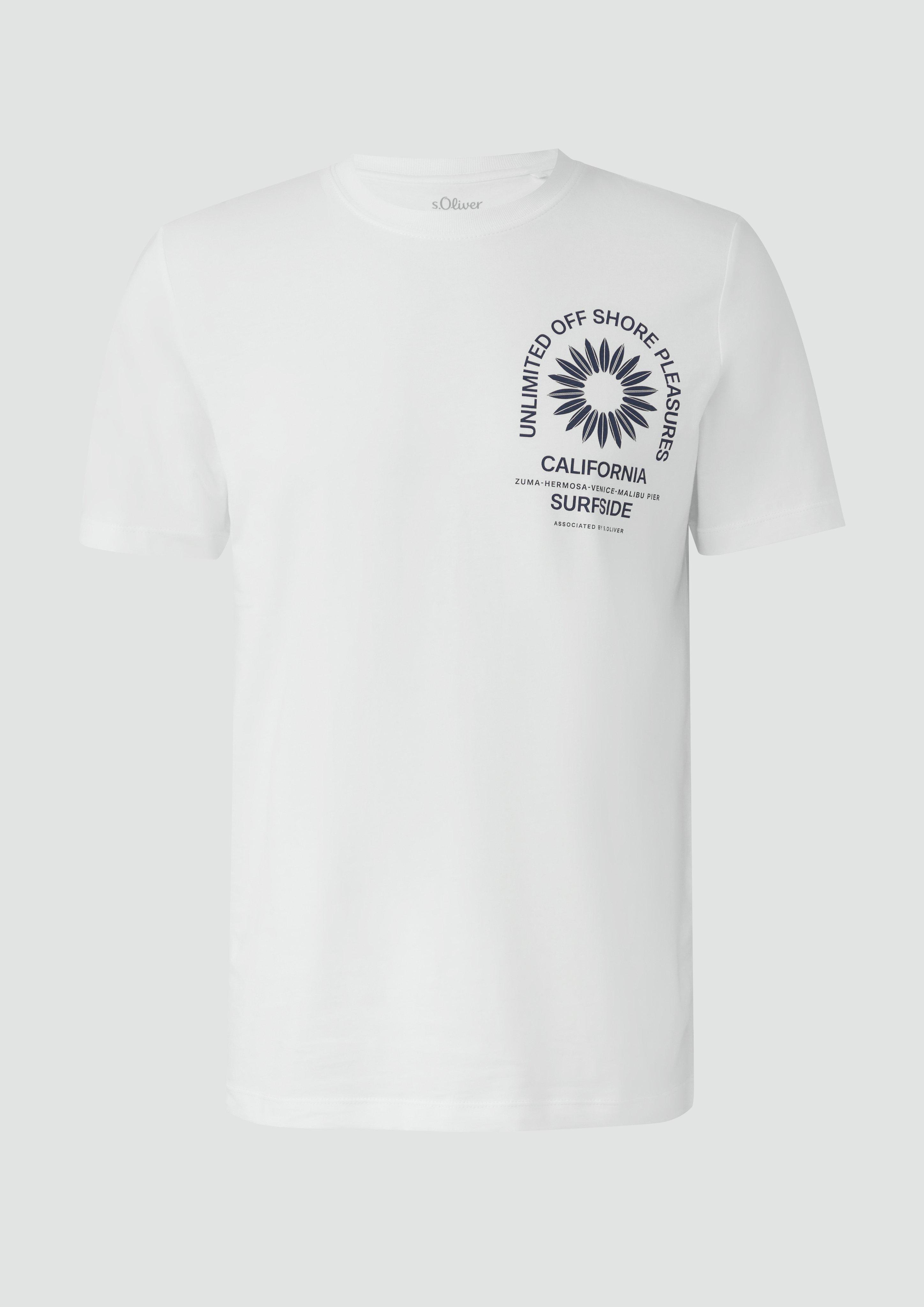 s.Oliver - T-Shirt mit Crew Neck und Frontprint, Herren, weiß