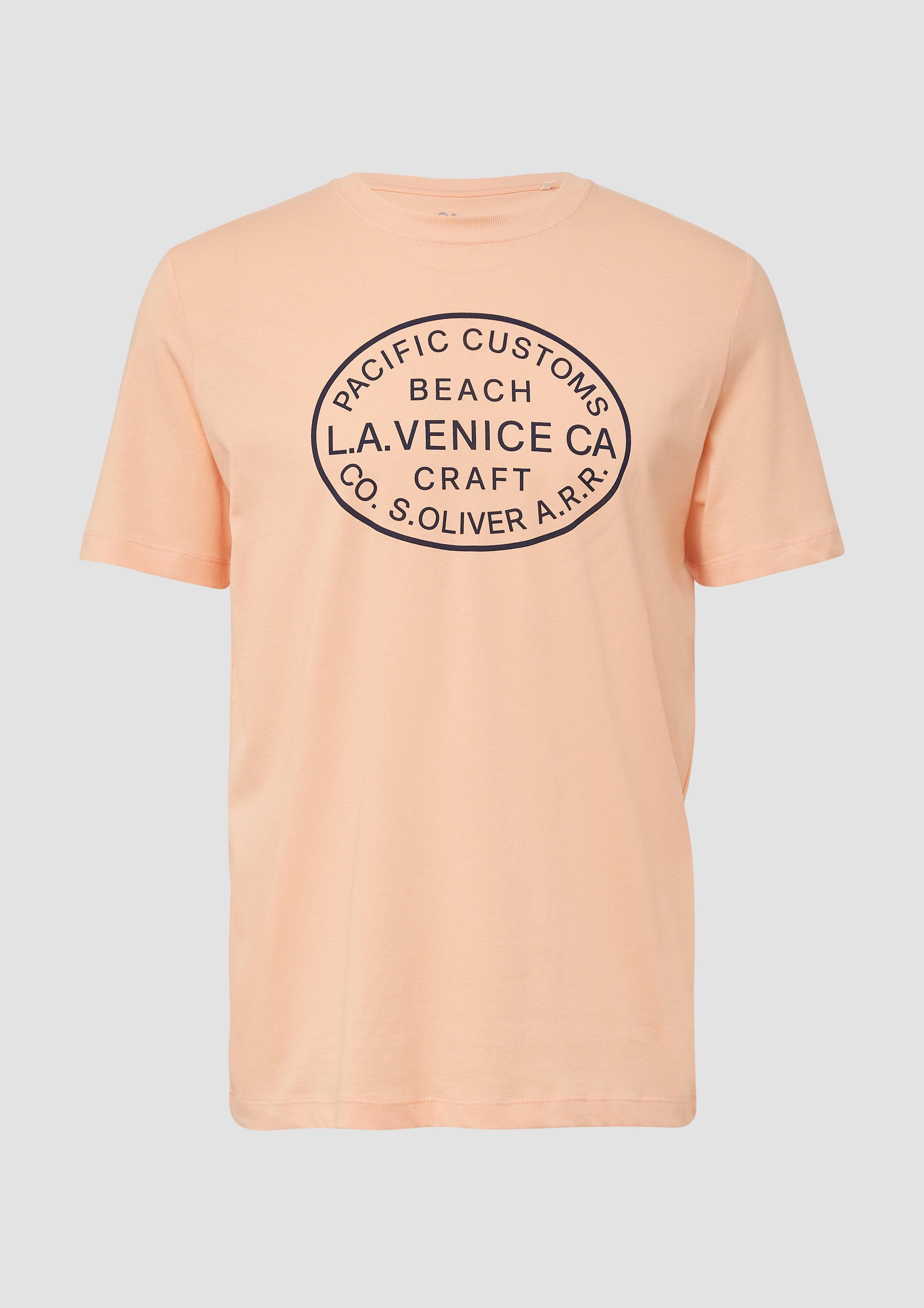 s.Oliver - T-Shirt mit Crew Neck und Frontprint, Herren, Orange