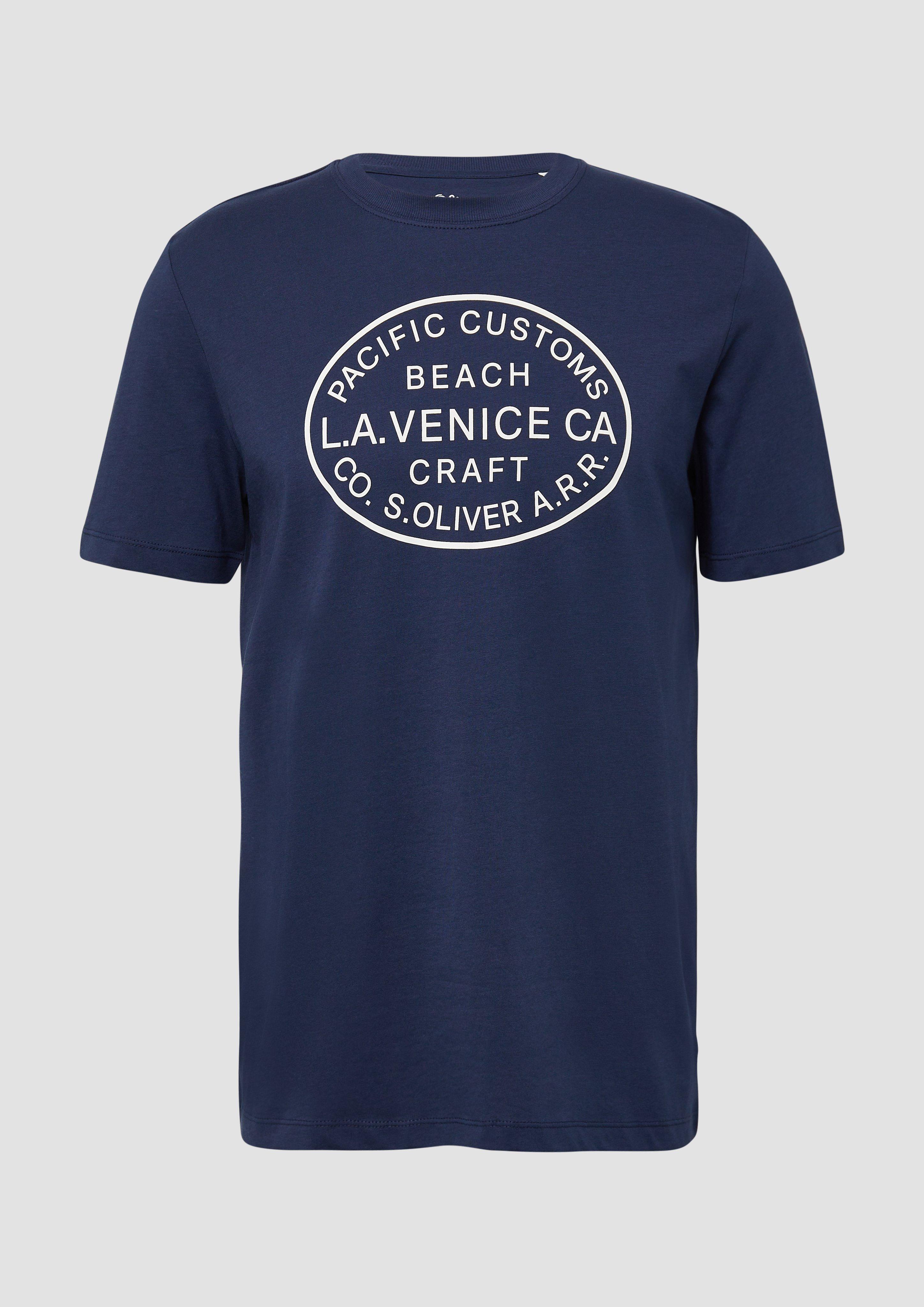 s.Oliver - T-Shirt mit Crew Neck und Frontprint, Herren, blau
