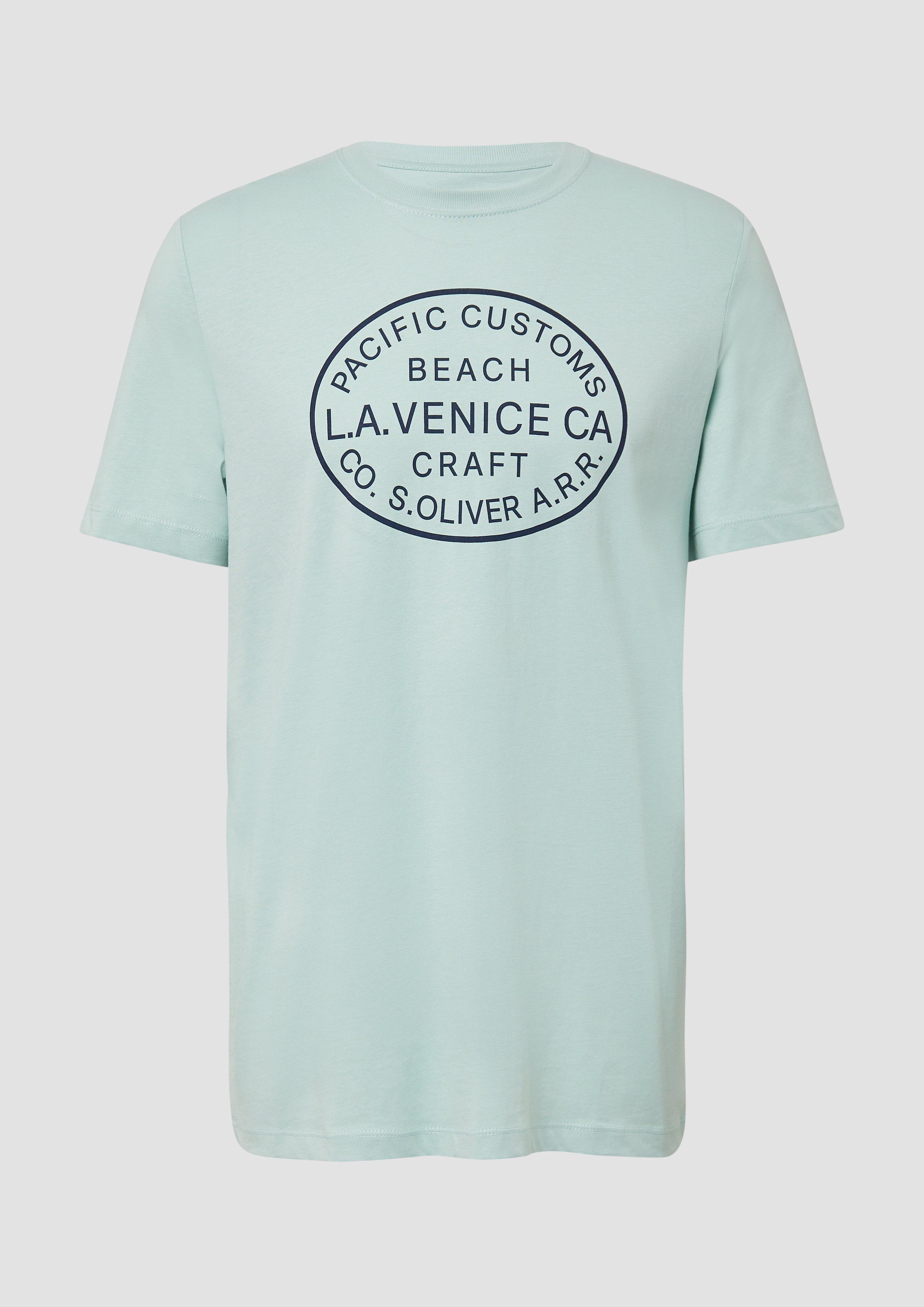 s.Oliver - T-Shirt mit Crew Neck und Frontprint, Herren, türkis