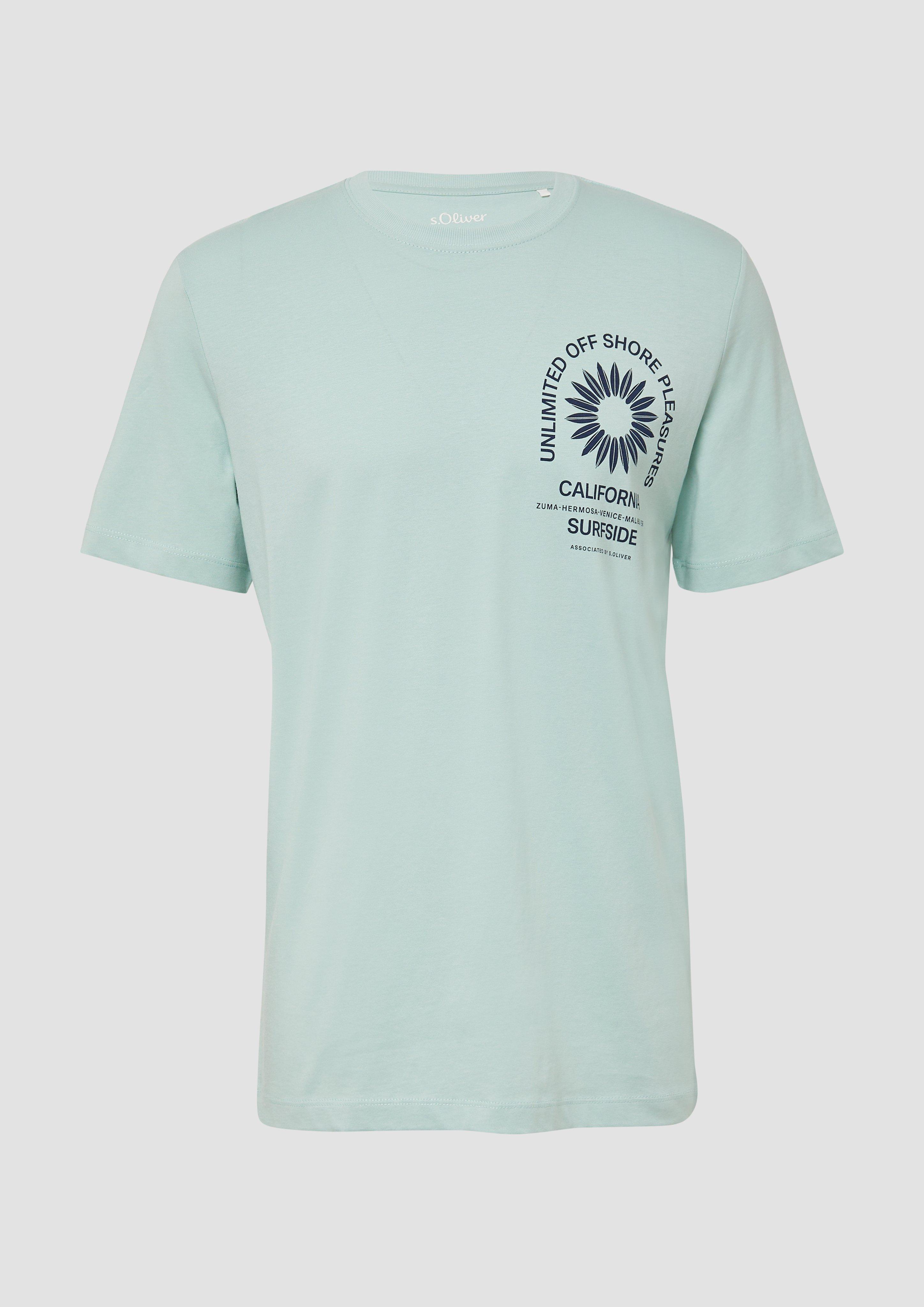 s.Oliver - T-Shirt mit Crew Neck und Frontprint, Herren, türkis