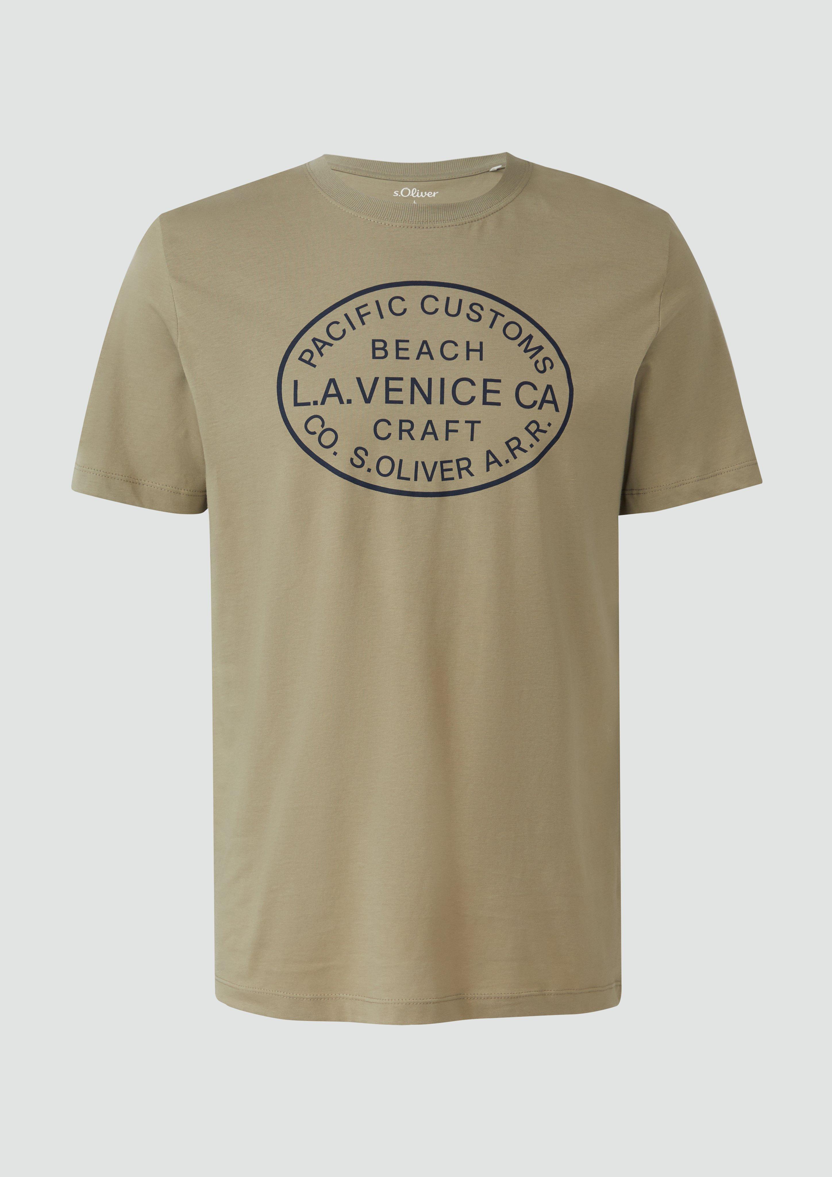 s.Oliver - T-Shirt mit Crew Neck und Frontprint, Herren, Grün