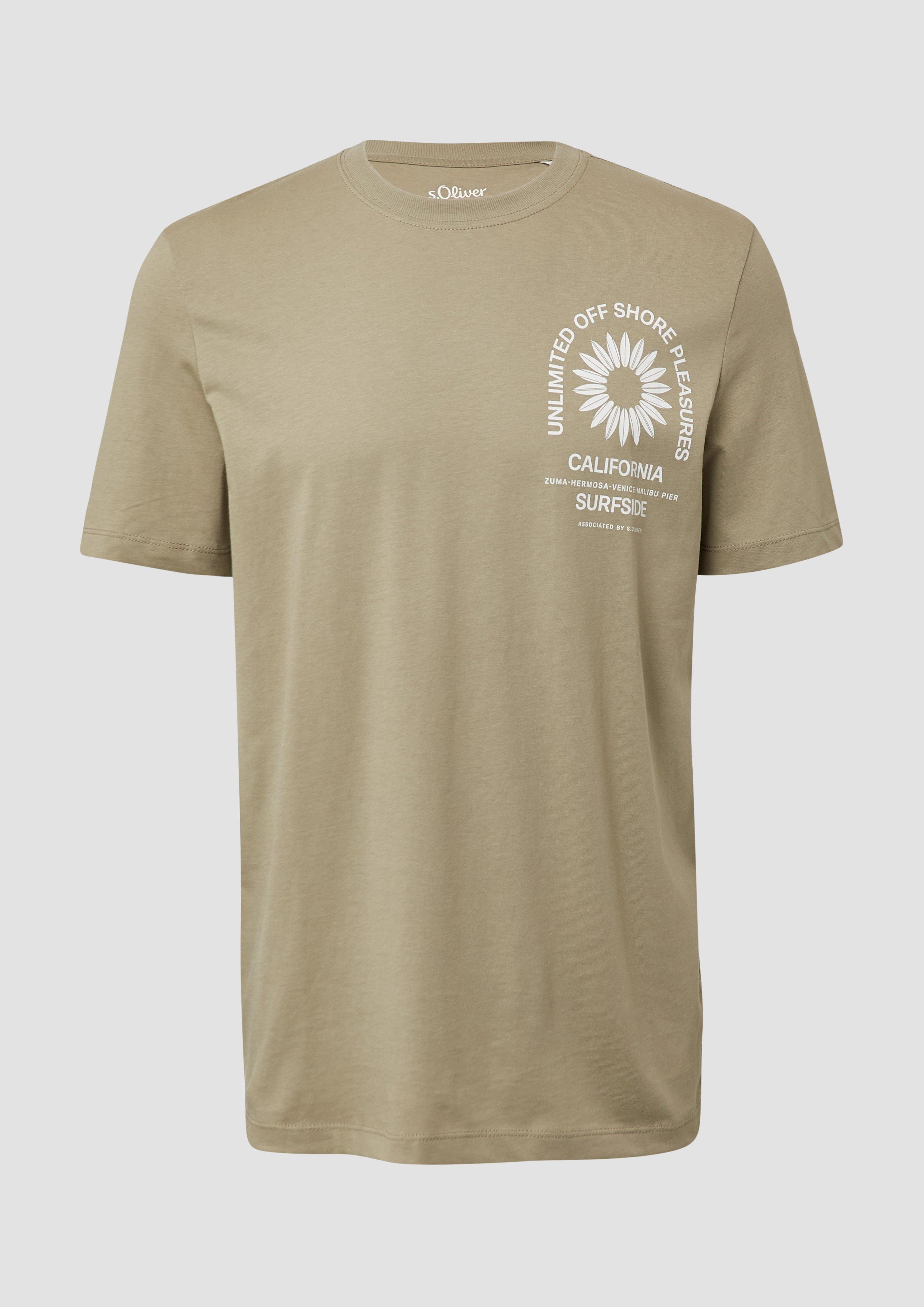 s.Oliver - T-Shirt mit Crew Neck und Frontprint, Herren, Grün