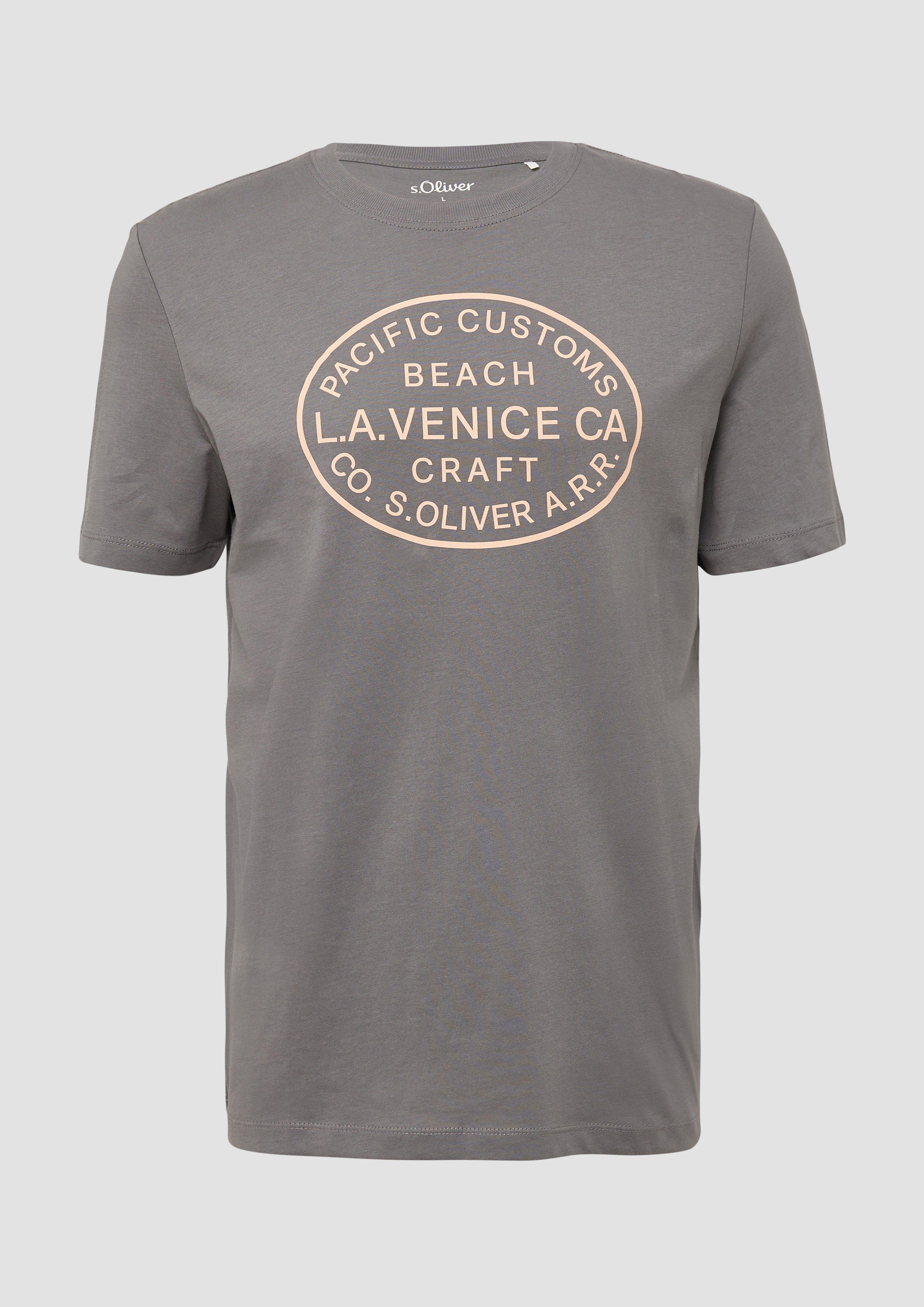 s.Oliver - T-Shirt mit Crew Neck und Frontprint, Herren, grau
