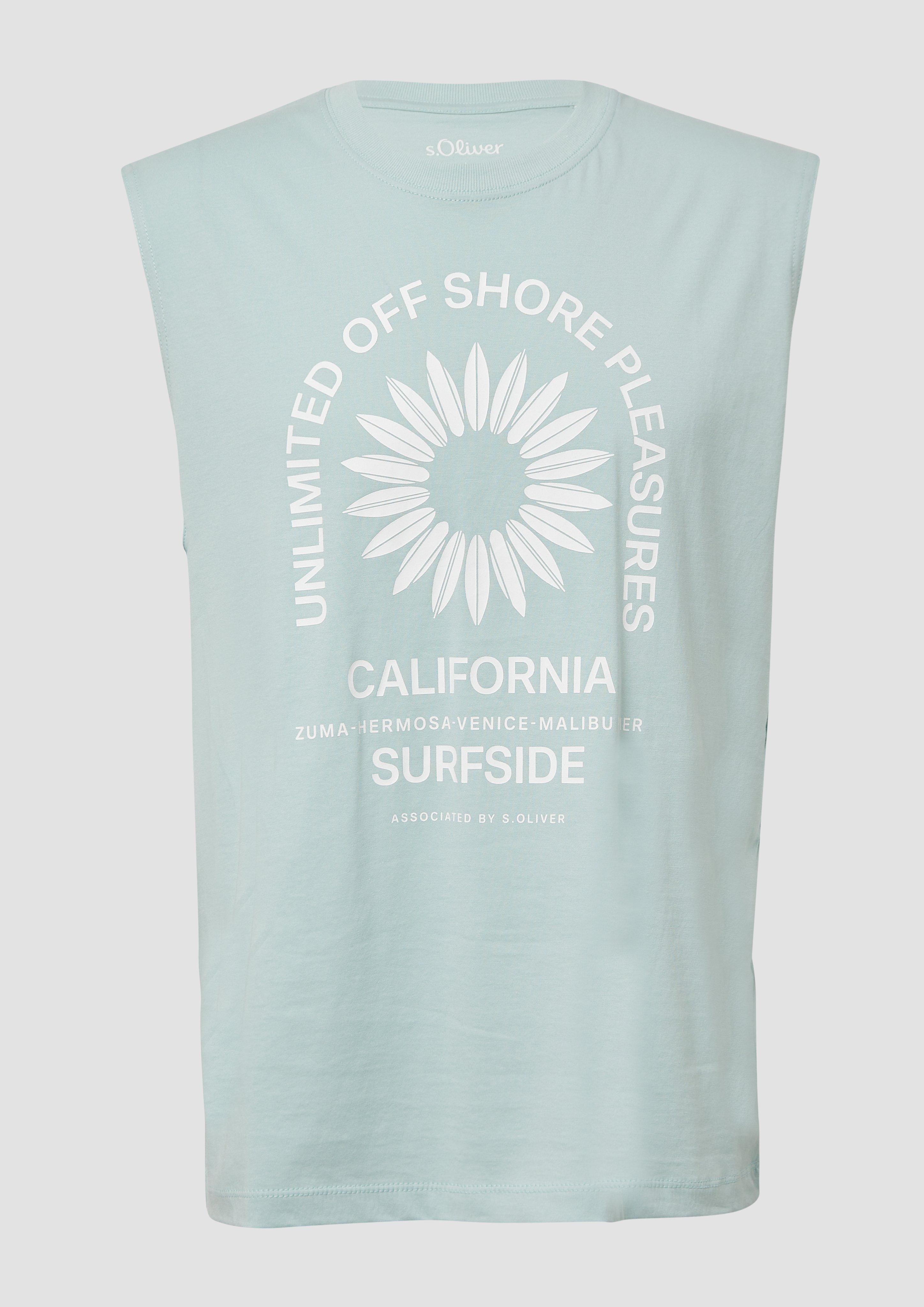 s.Oliver - Jersey-Tanktop im Relaxed Fit mit Print, Herren, türkis